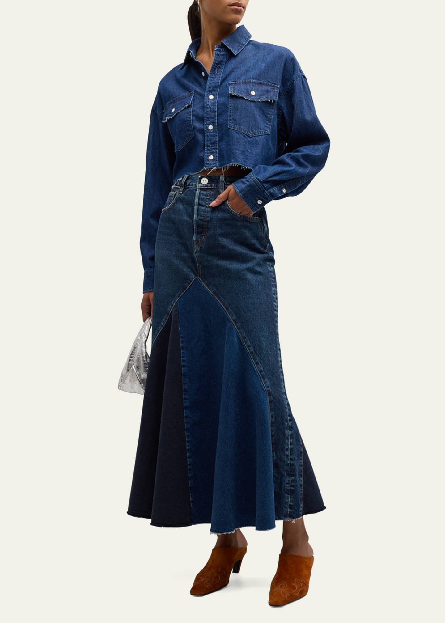 MOUSSY VINTAGE Artesia Cut-Off Denim Shirt - Bergdorf Goodman