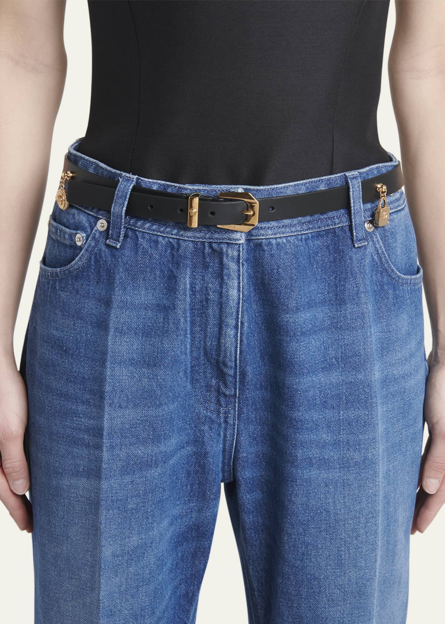 Versace H20 Medusa Charm Leather & Brass Belt Image 2 of 2