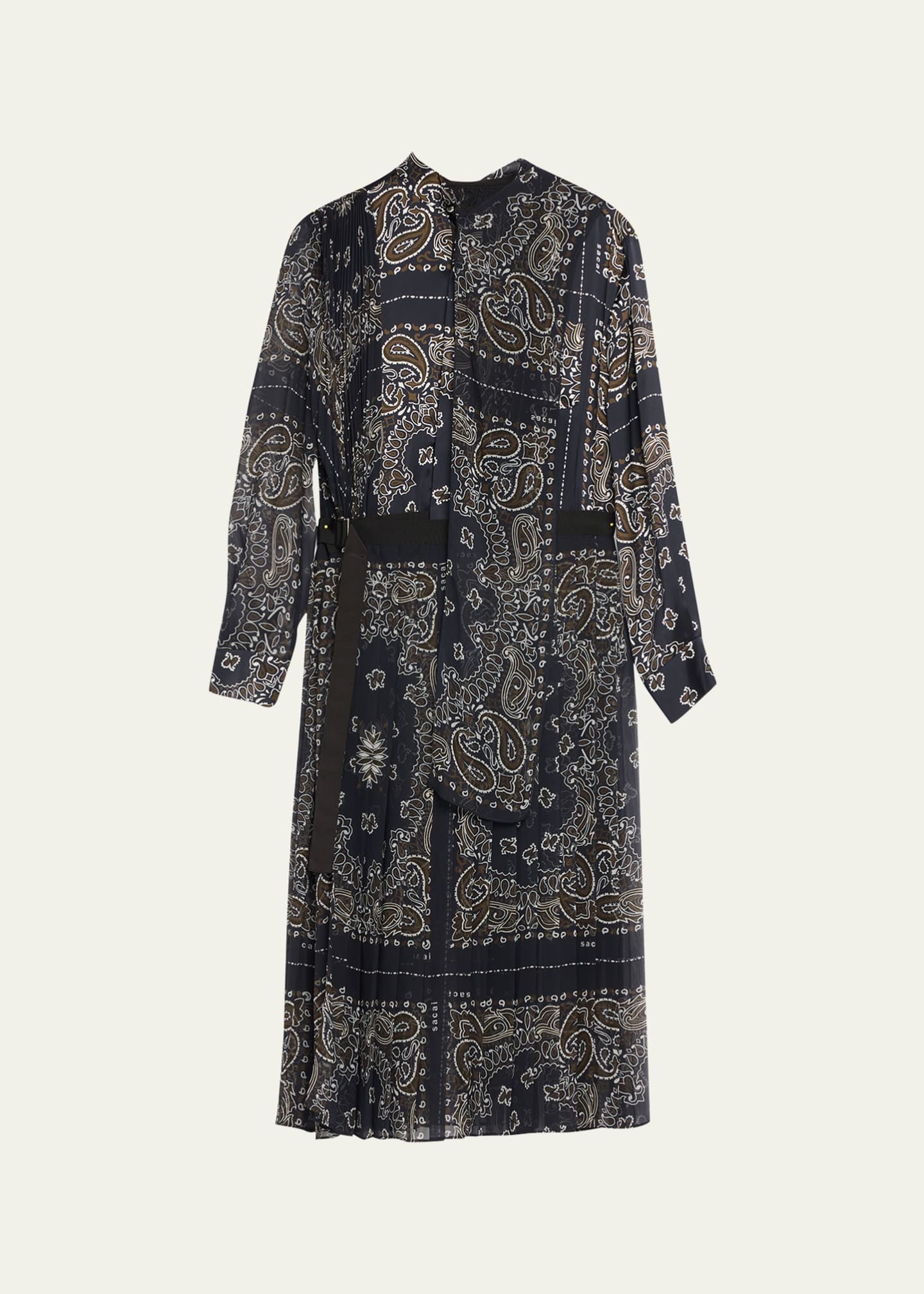 SACAI Bandana-Print Pleated Neck-Tie Midi Dress