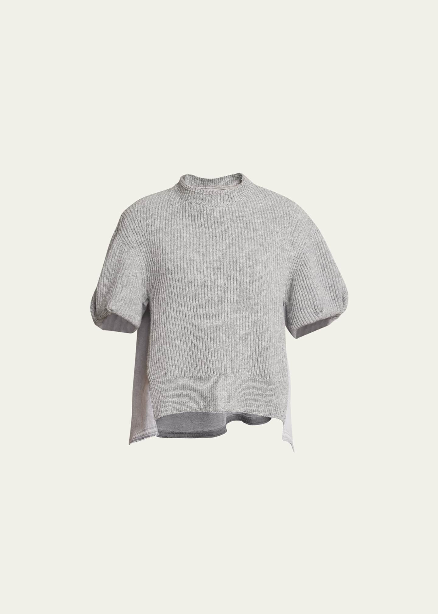 SACAI Puff-Sleeve Denim Knit Blouse