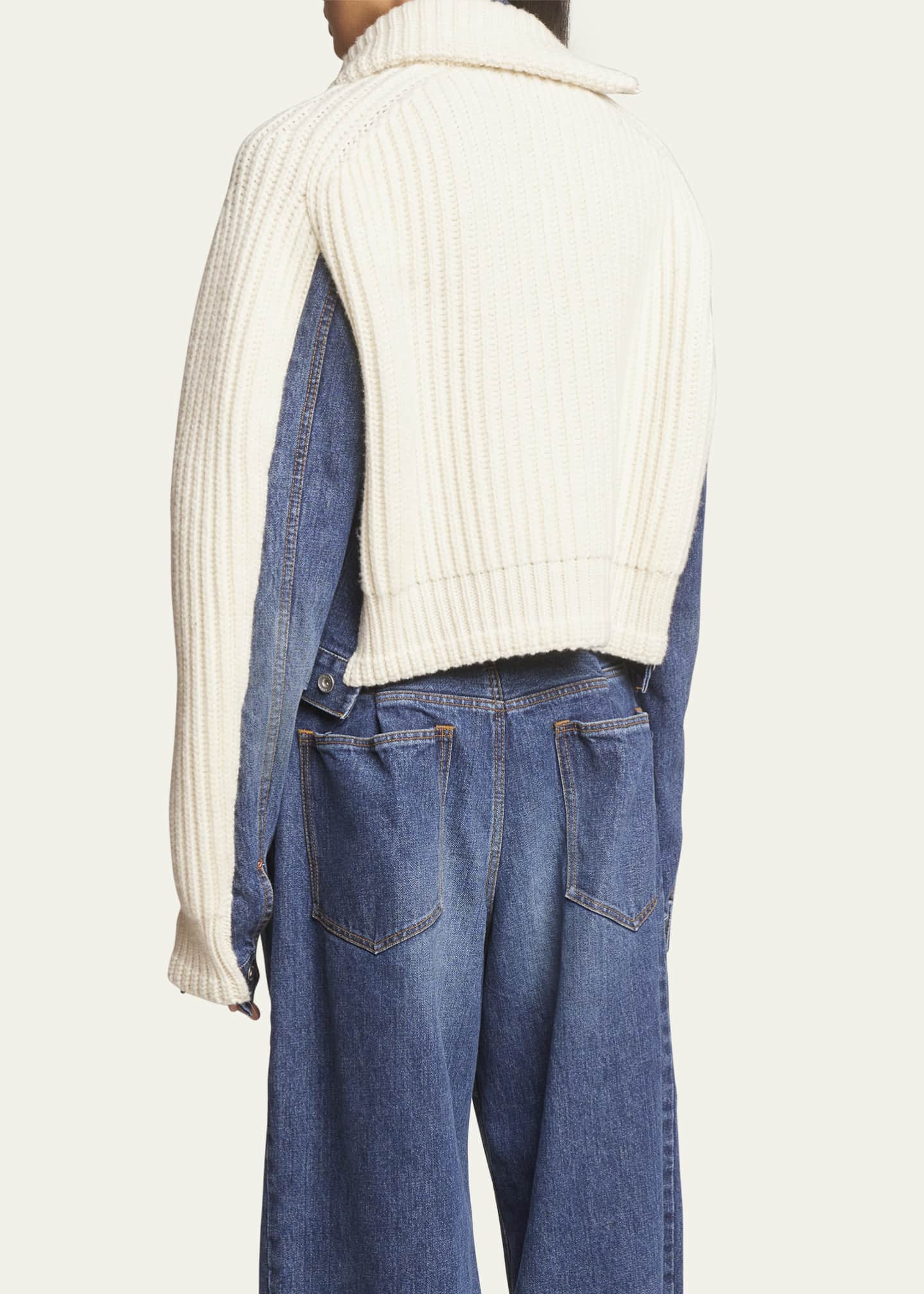 SACAI FunnelNeck Denim Knit Jacket Bergdorf Goodman