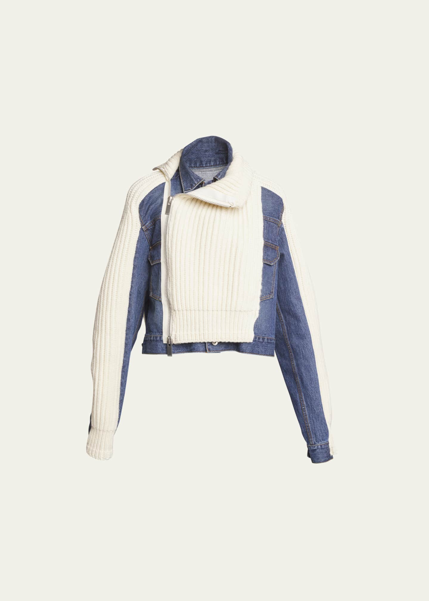SACAI FunnelNeck Denim Knit Jacket Bergdorf Goodman