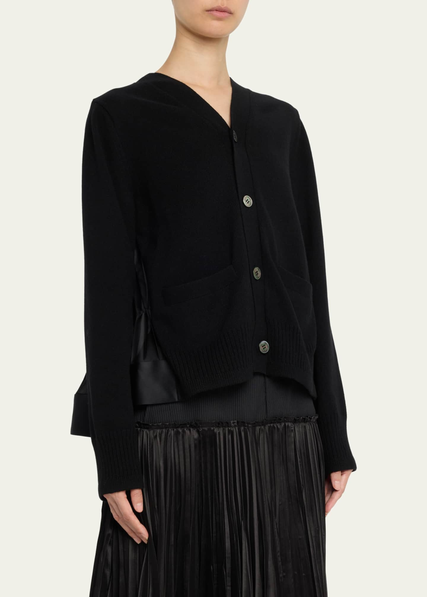 Sacai Bandana Print Pleated Back Cardigan in Black