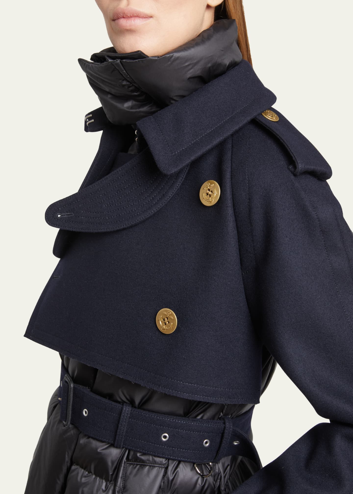 sacai panelled wool peacoat - Blue