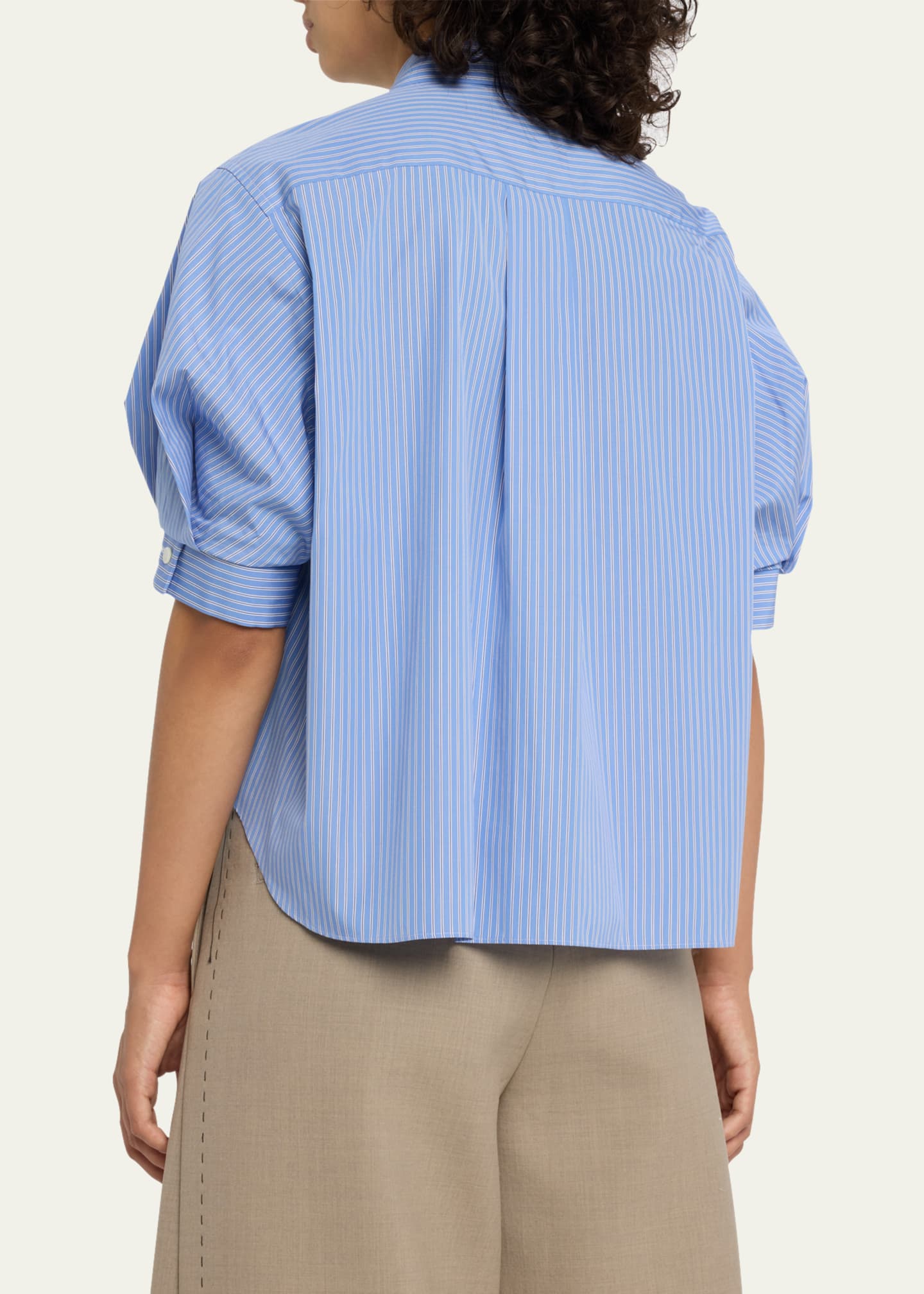 SACAI Pinstripe Puff-Sleeve Poplin Cropped Shirt - Bergdorf Goodman