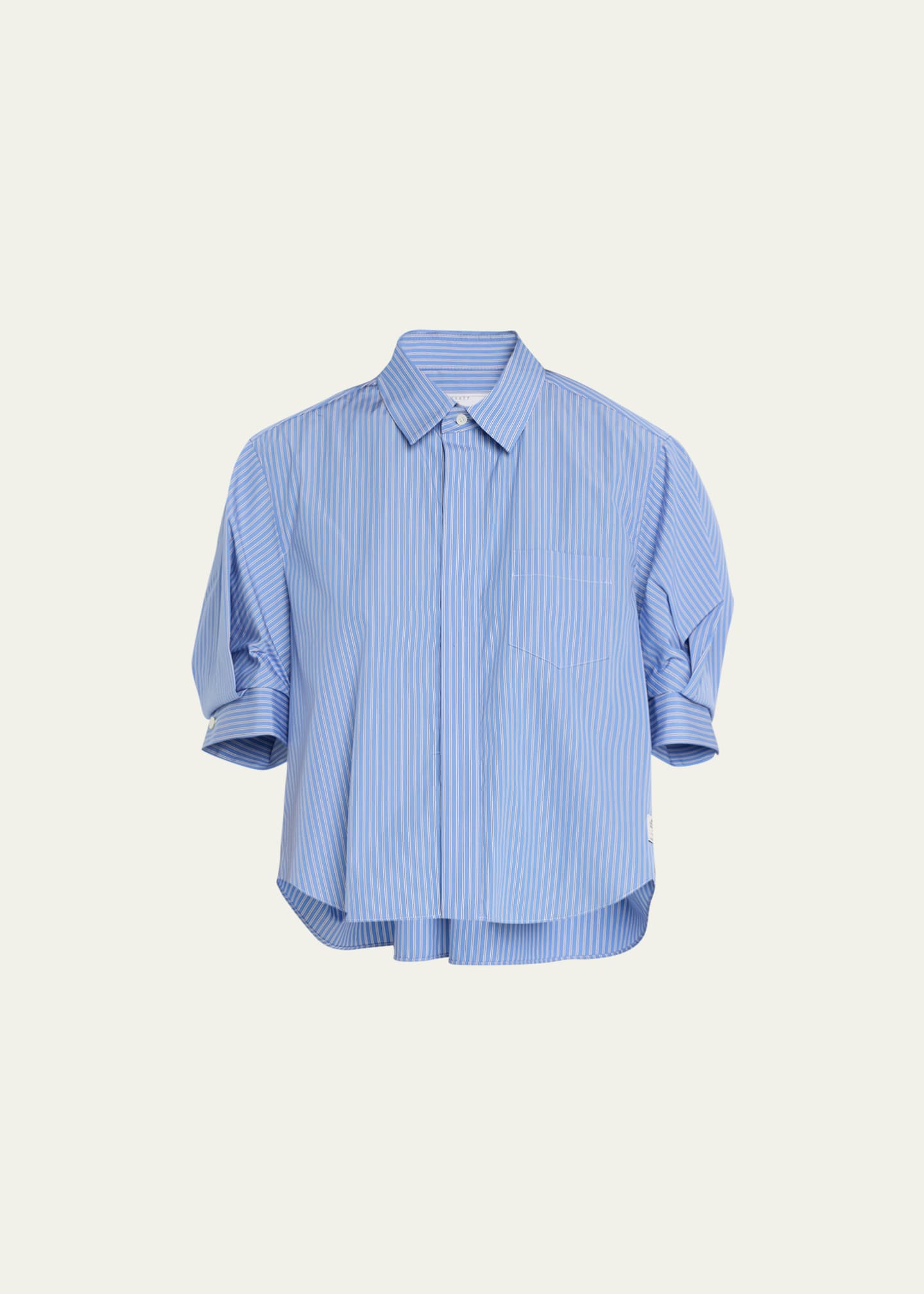 SACAI Pinstripe Puff-Sleeve Poplin Cropped Shirt