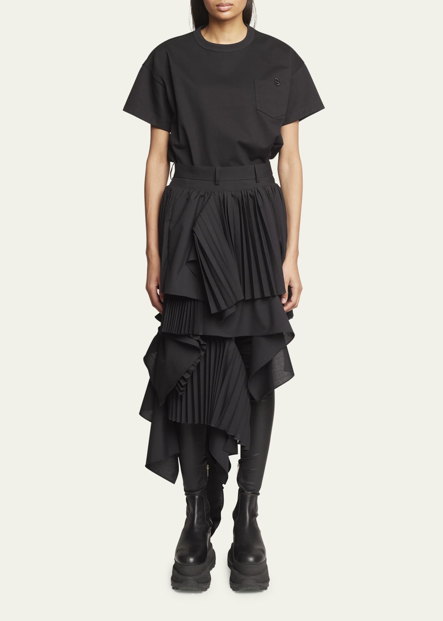 SACAI Ruffled Asymmetric Suiting Skirt - Bergdorf Goodman