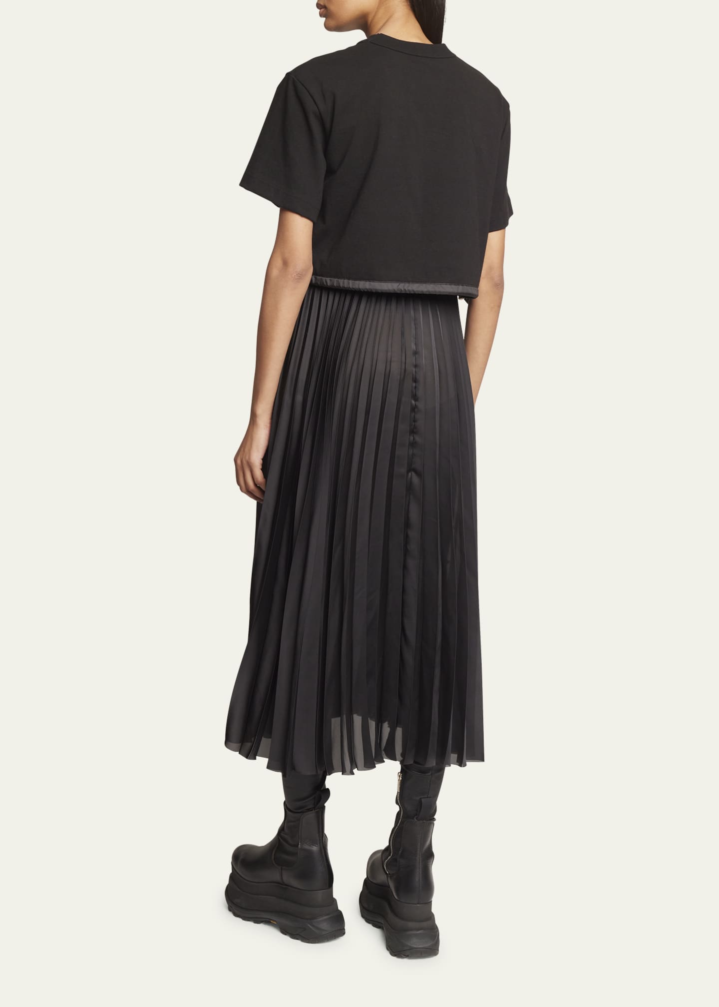 SACAI T Shirt Top Pleated Short Sleeve Midi Dress