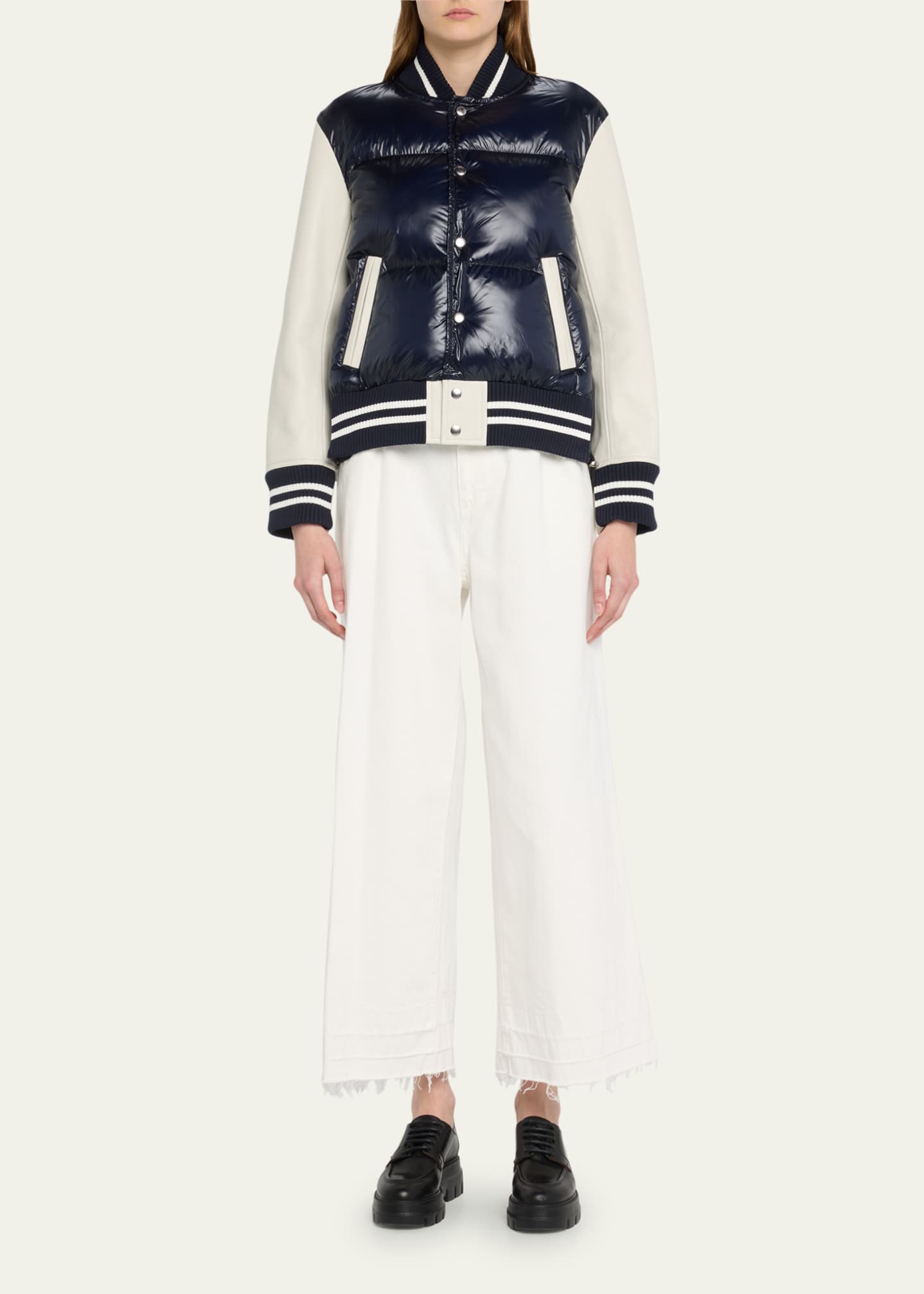 SACAI Combo Leather Varsity Puffer Jacket - Bergdorf Goodman