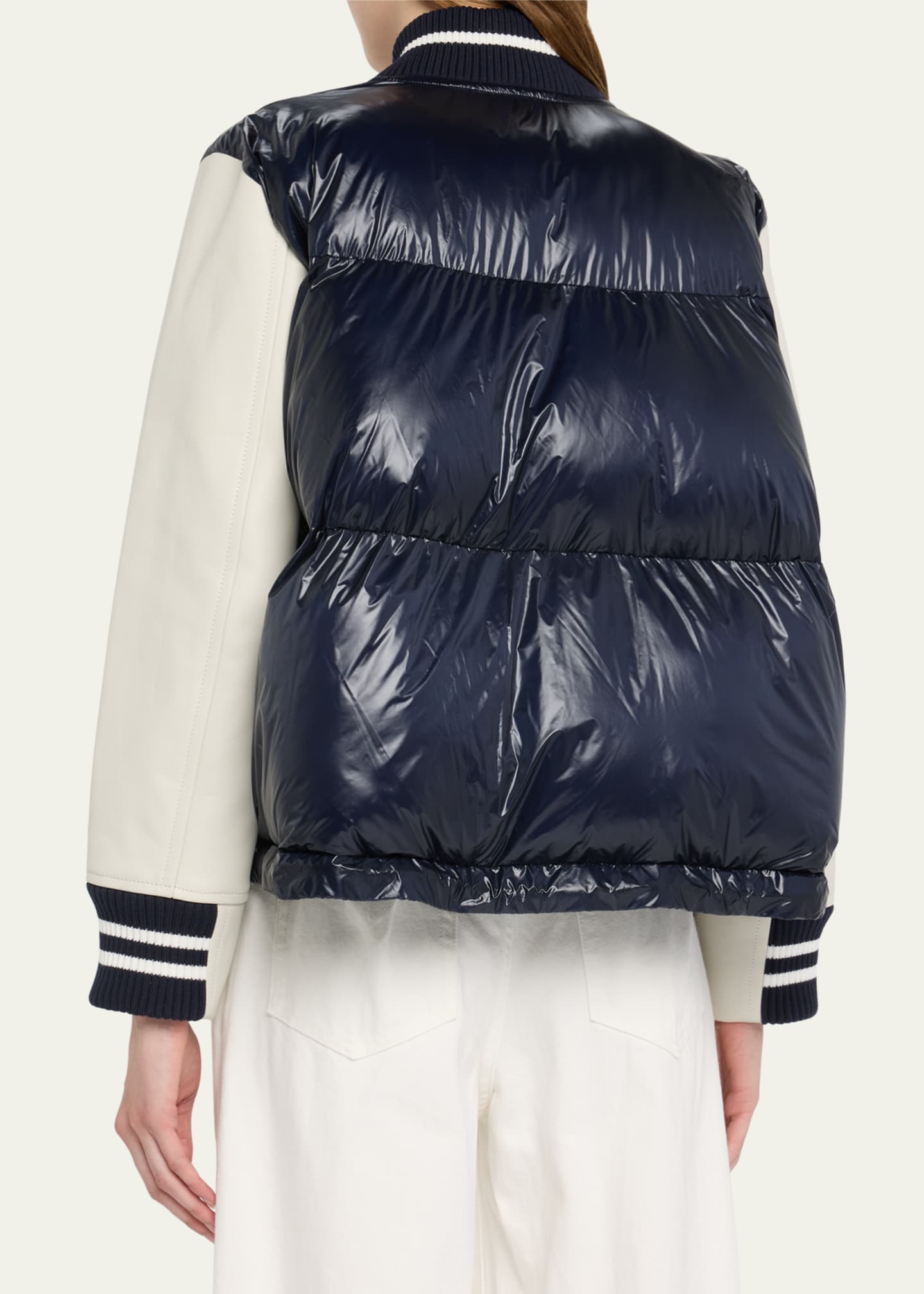 SACAI Combo Leather Varsity Puffer Jacket - Bergdorf Goodman