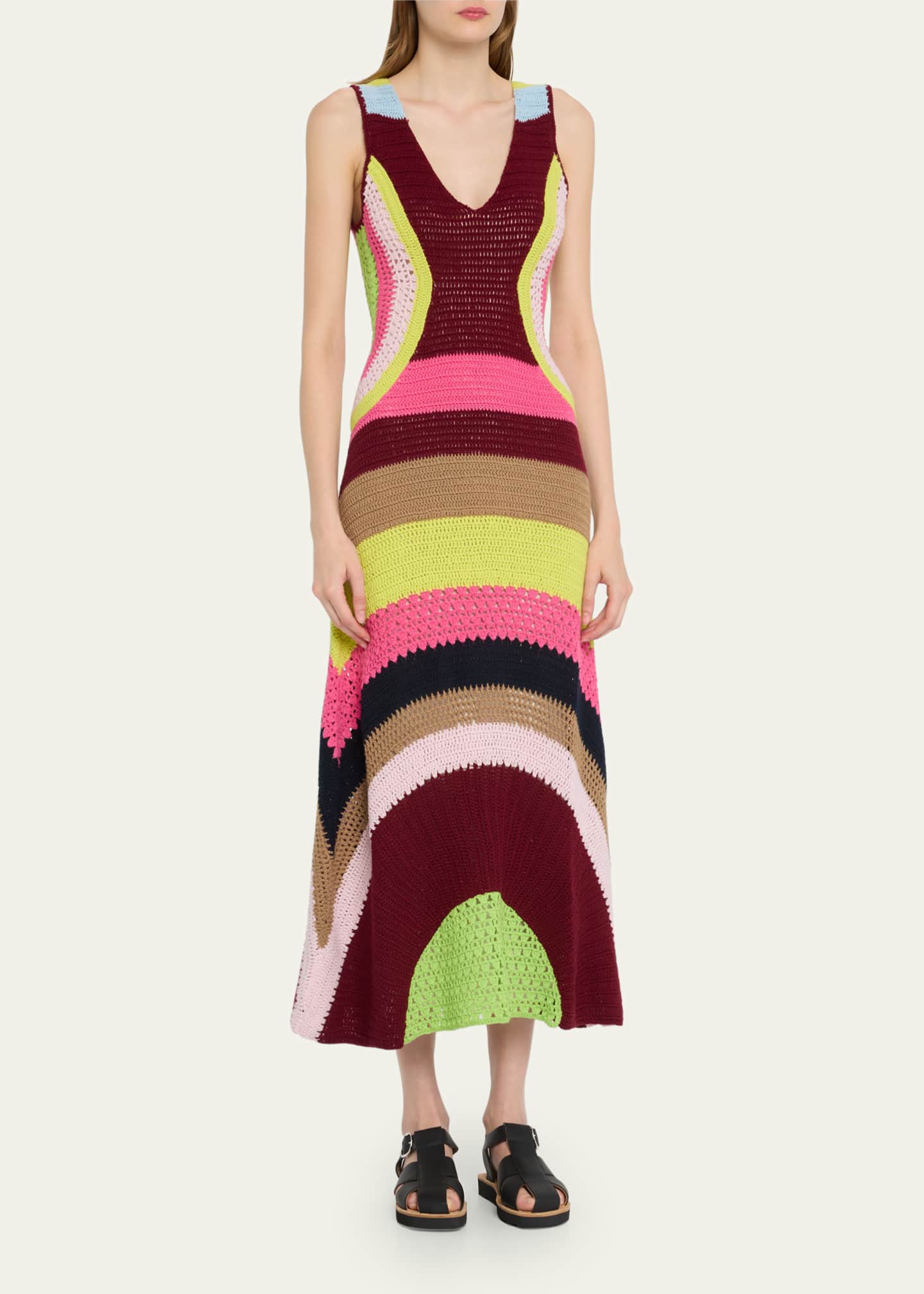 Gabriela Hearst Ocon Stripe Crochet Wool-Cashmere Dress - Bergdorf Goodman