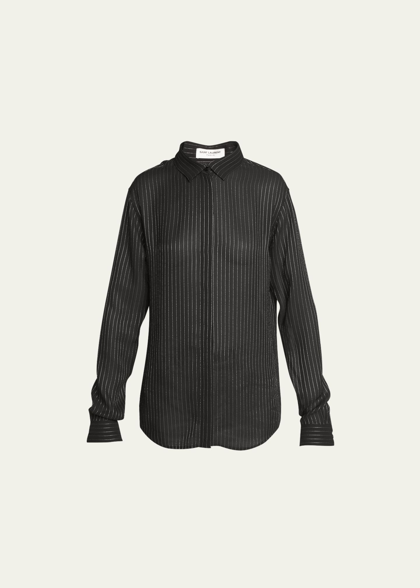 Saint Laurent Metallic Stripe Button Down Blouse