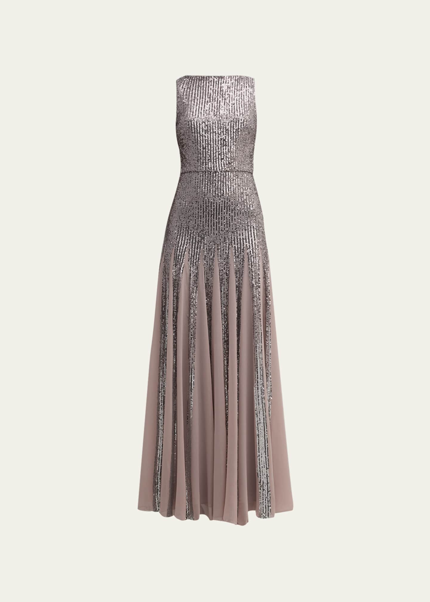 Badgley Mischka Collection Sleeveless Sequin Godet Gown - Bergdorf Goodman