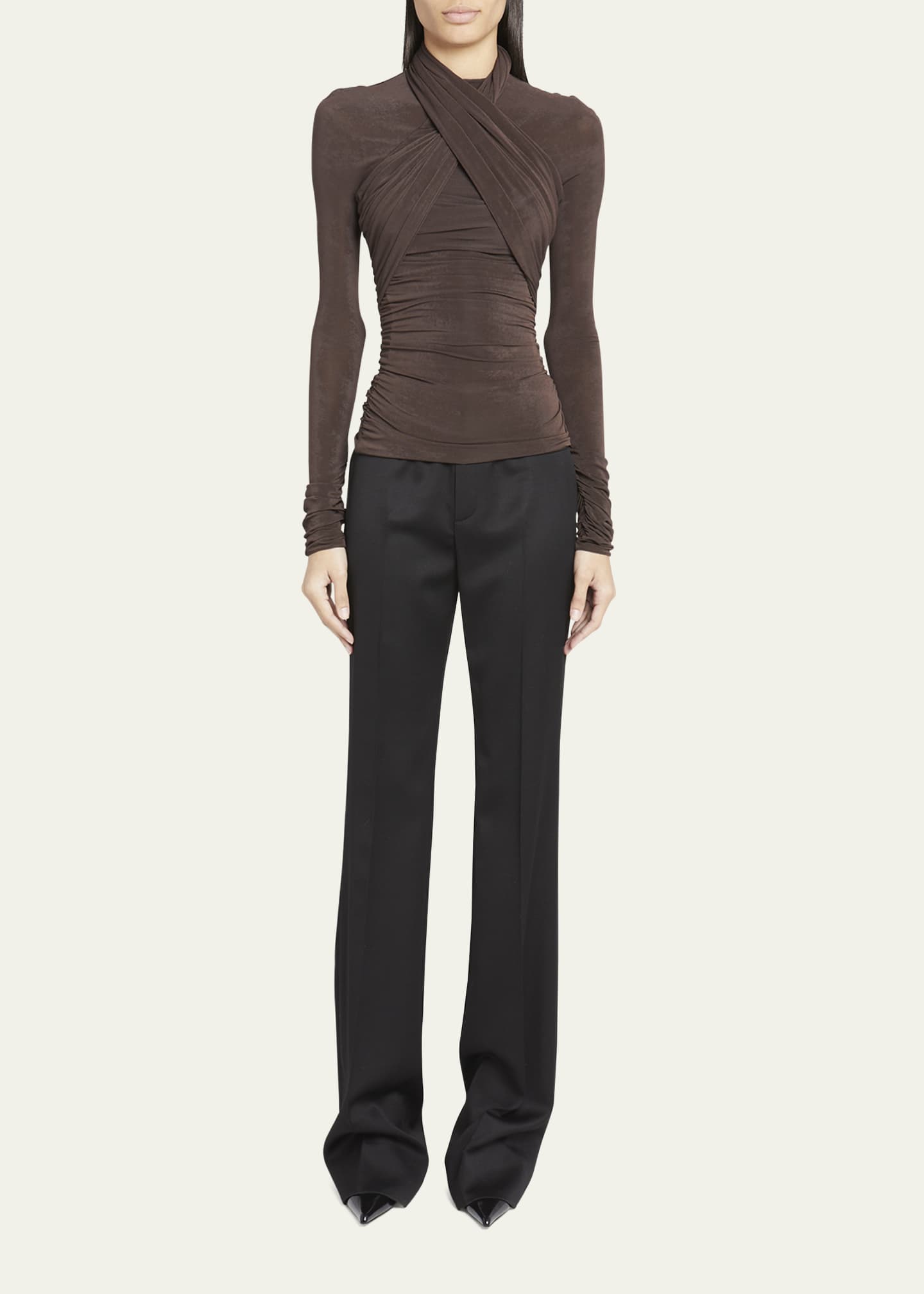 Saint Laurent Ruched Wrap Fitted Jersey Top Image 2 of 5