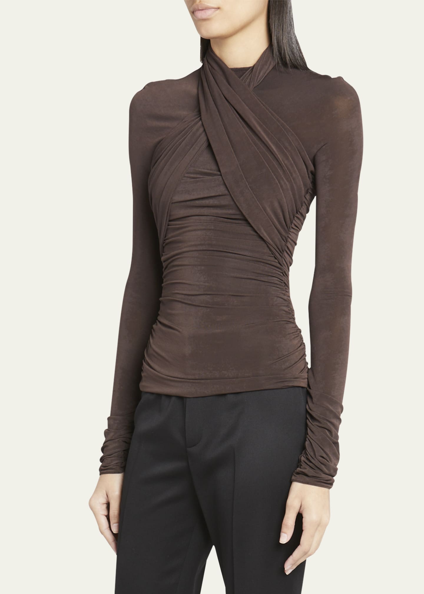 Saint Laurent Ruched Wrap Fitted Jersey Top Image 4 of 5