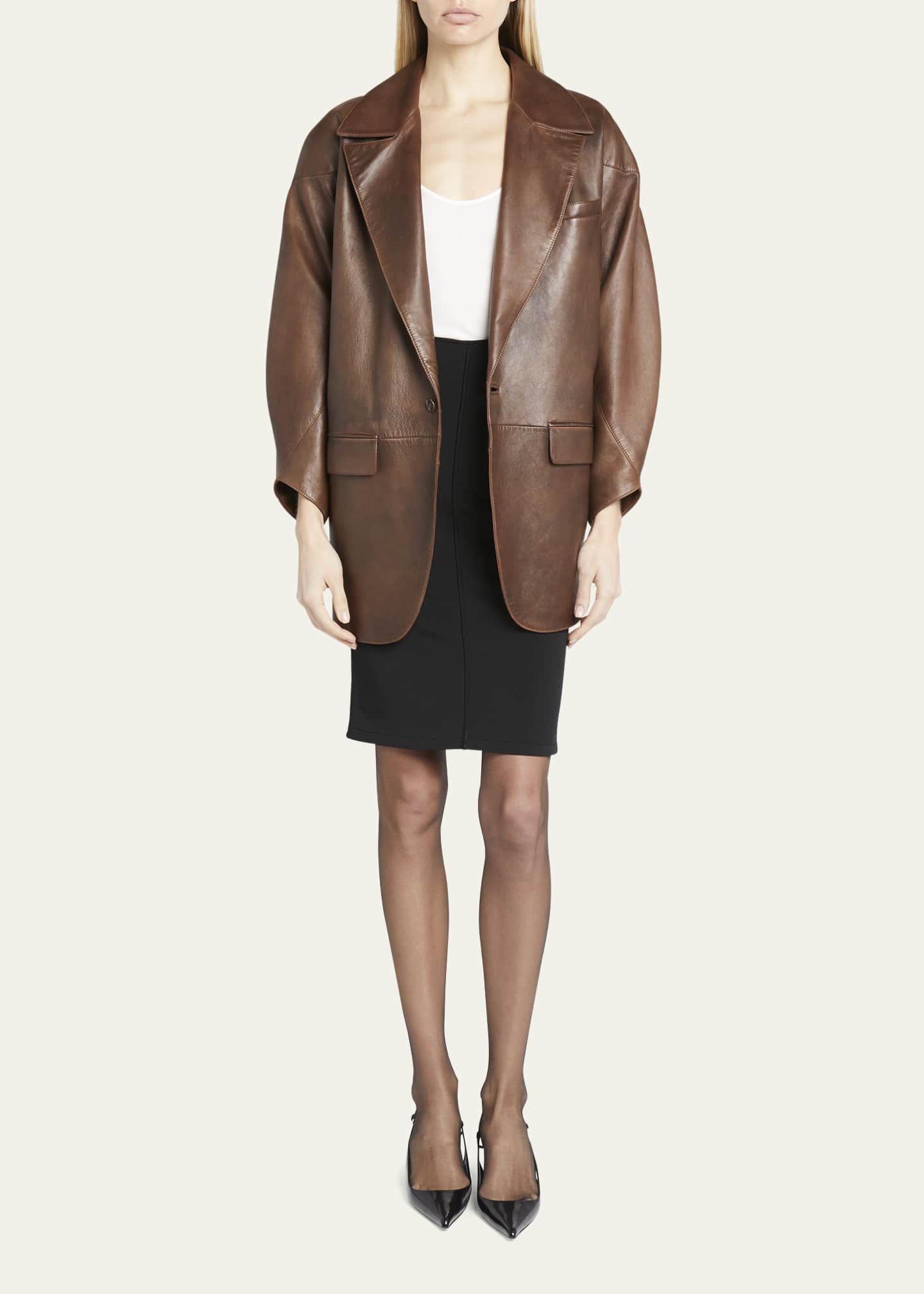 Saint Laurent Oversized Leather Blazer Image 2 of 5