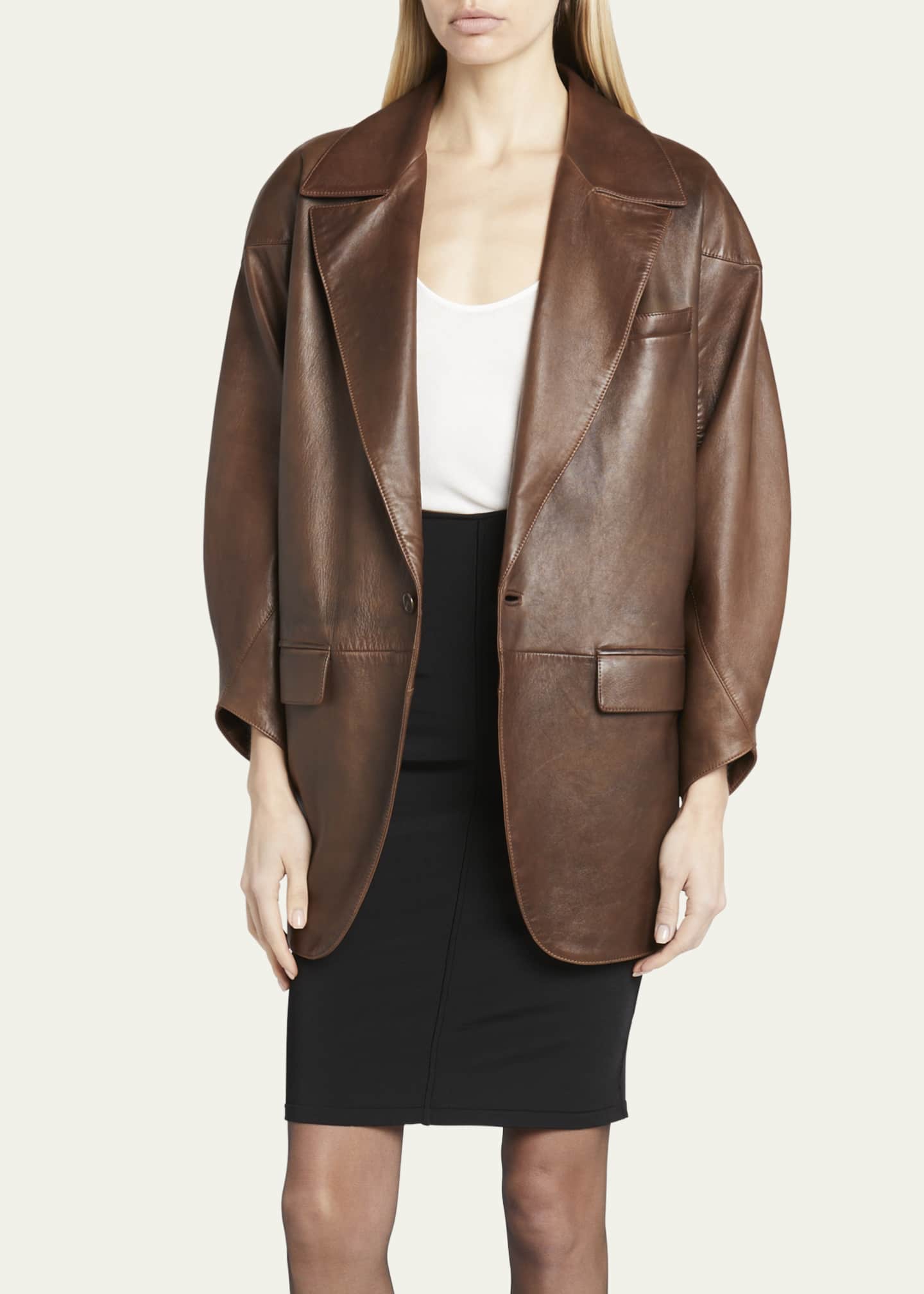 Saint Laurent Oversized Leather Blazer Image 4 of 5
