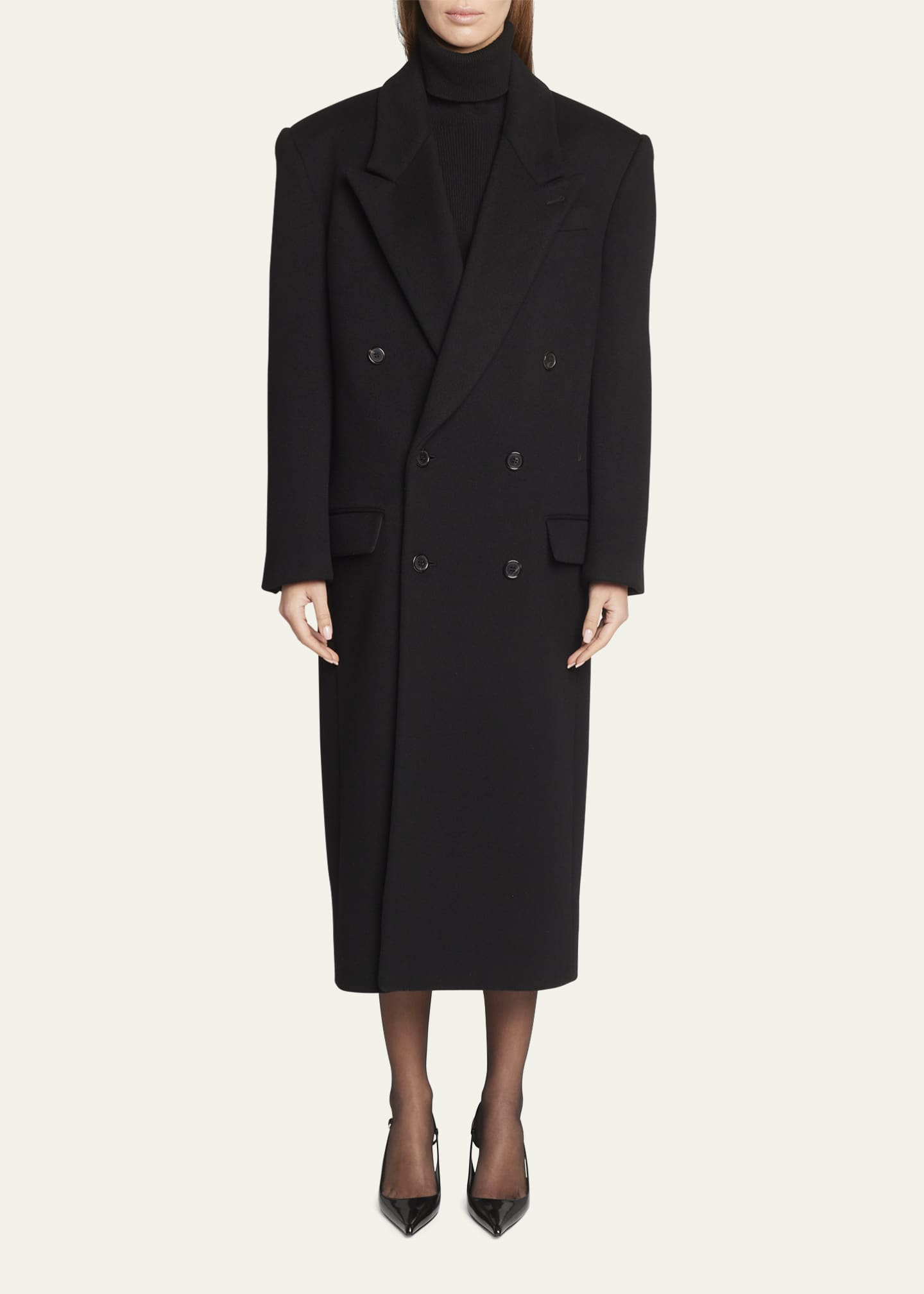 Saint Laurent Double-Breasted Wool Top Coat Image 2 of 5