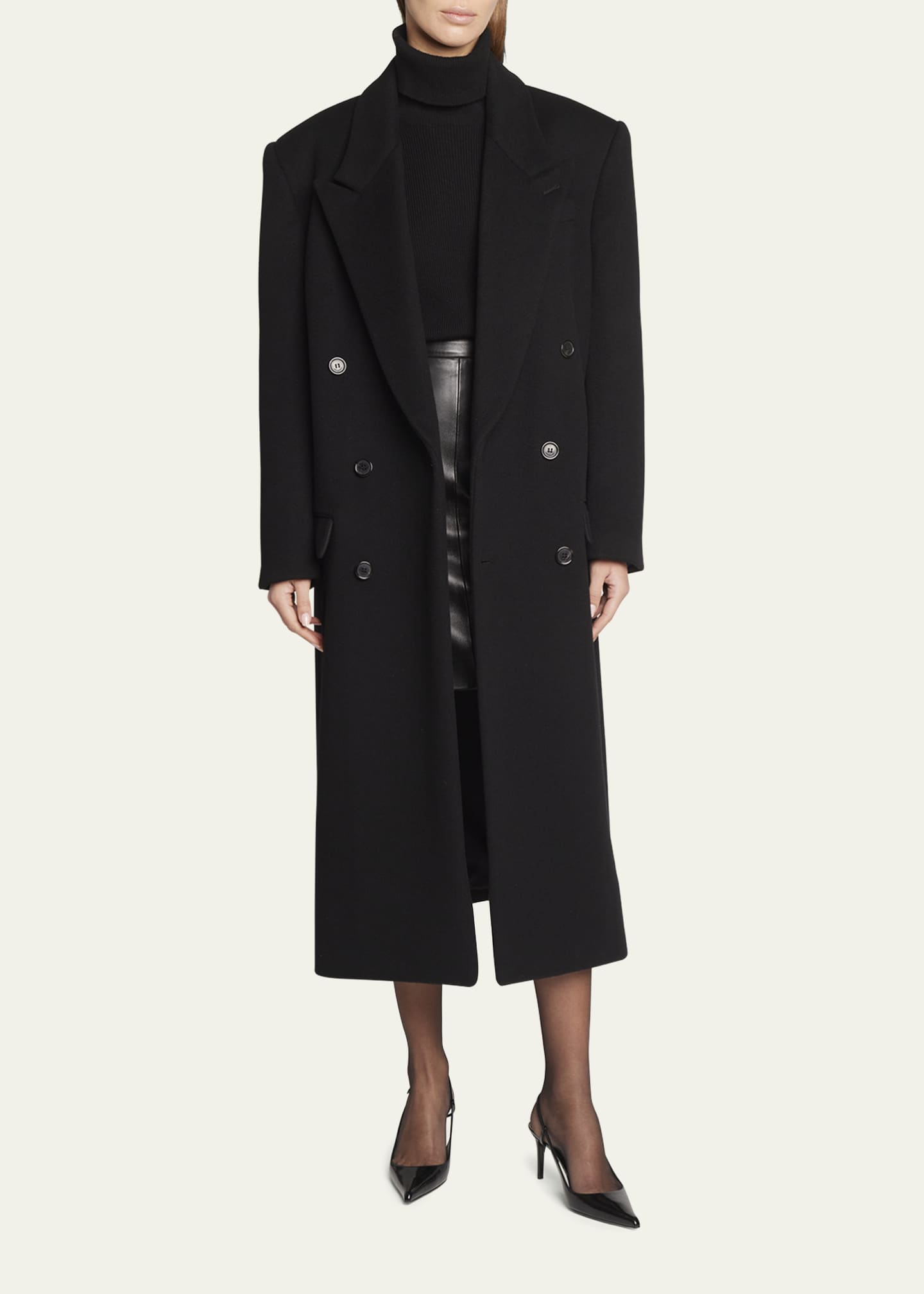 Saint Laurent Double-Breasted Wool Top Coat Image 4 of 5