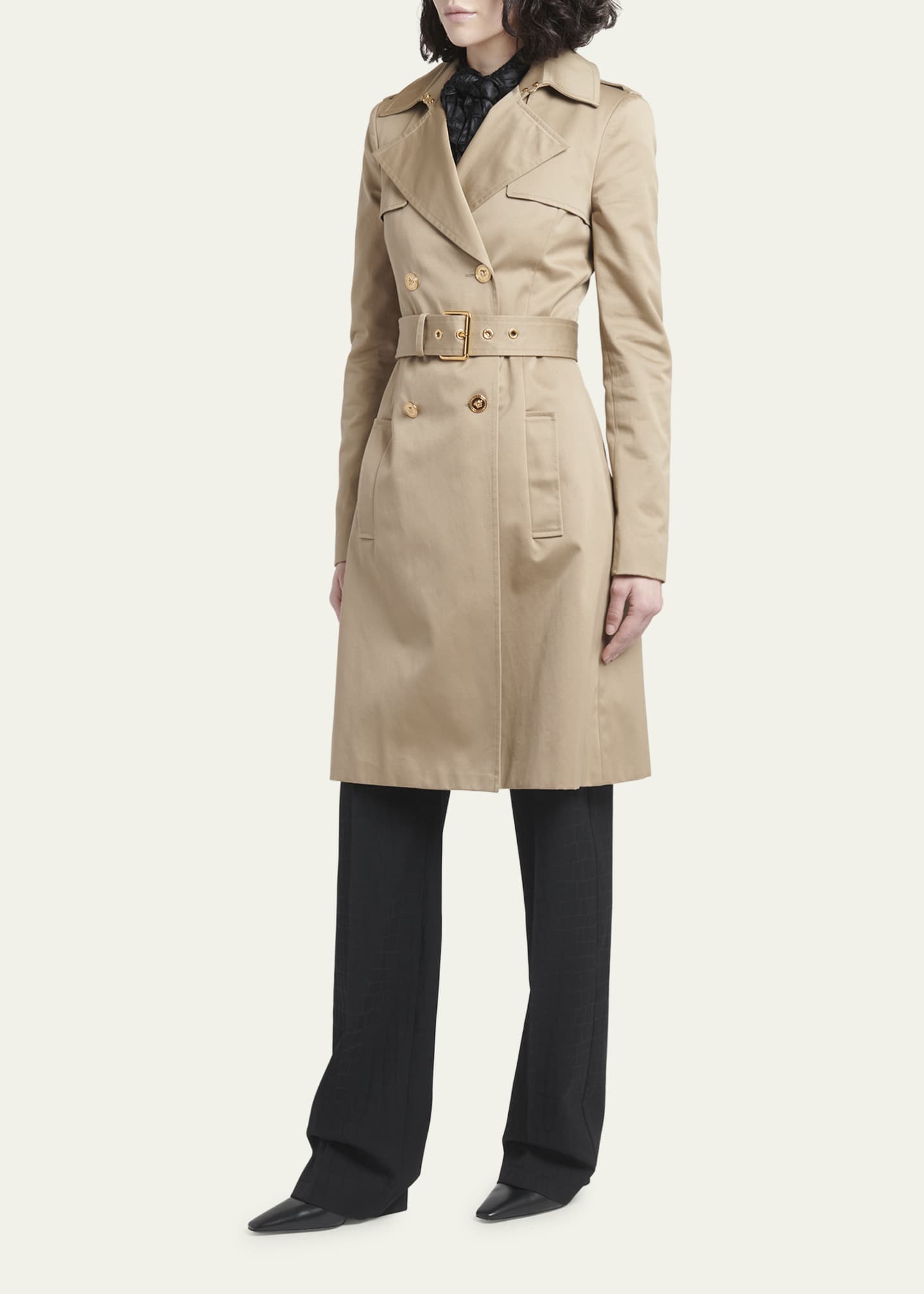 Versace Belted Cotton Gabardine Trench Coat