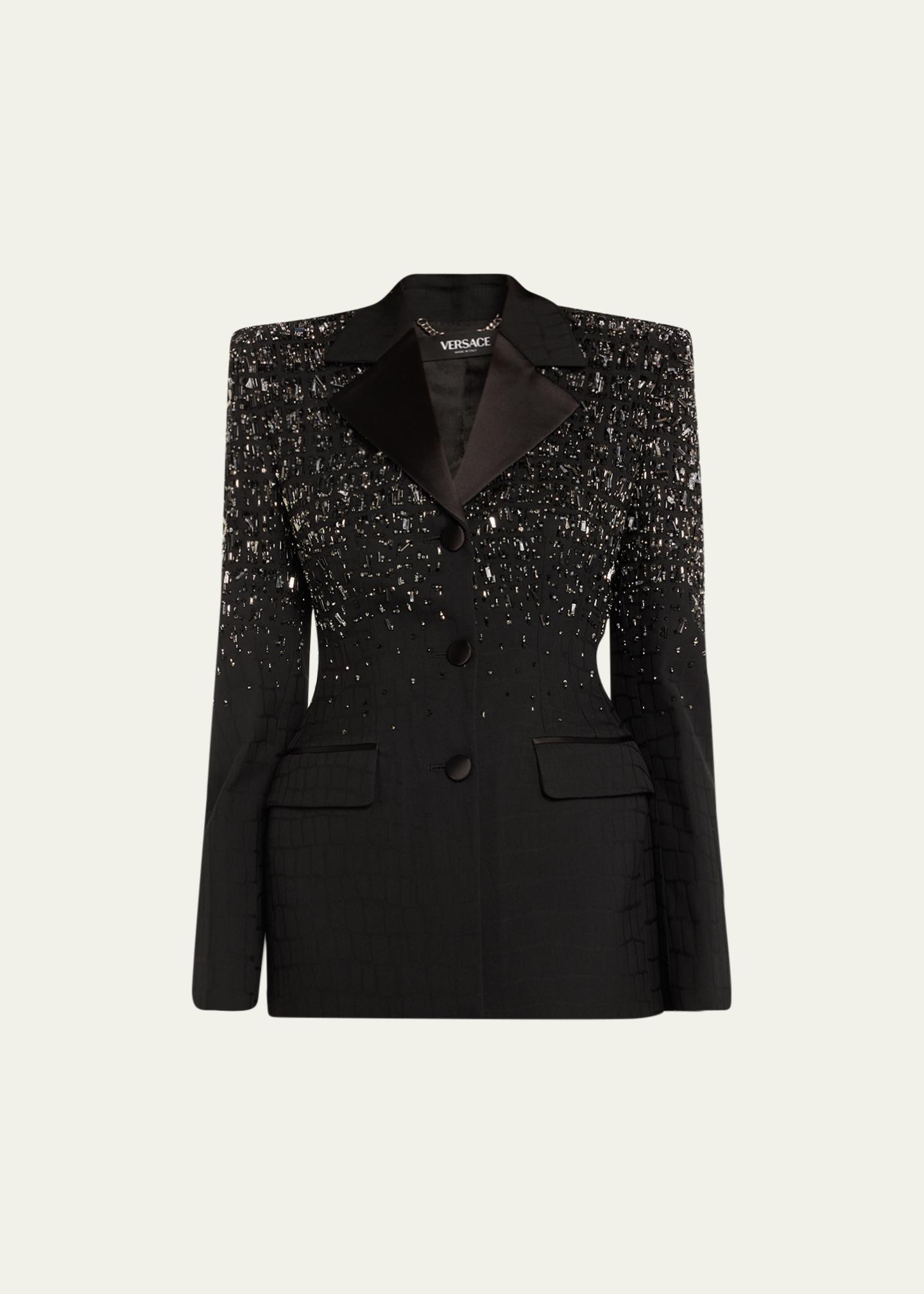 Versace Bead-Embellished Crocodile Wool Jacquard Evening Jacket ...