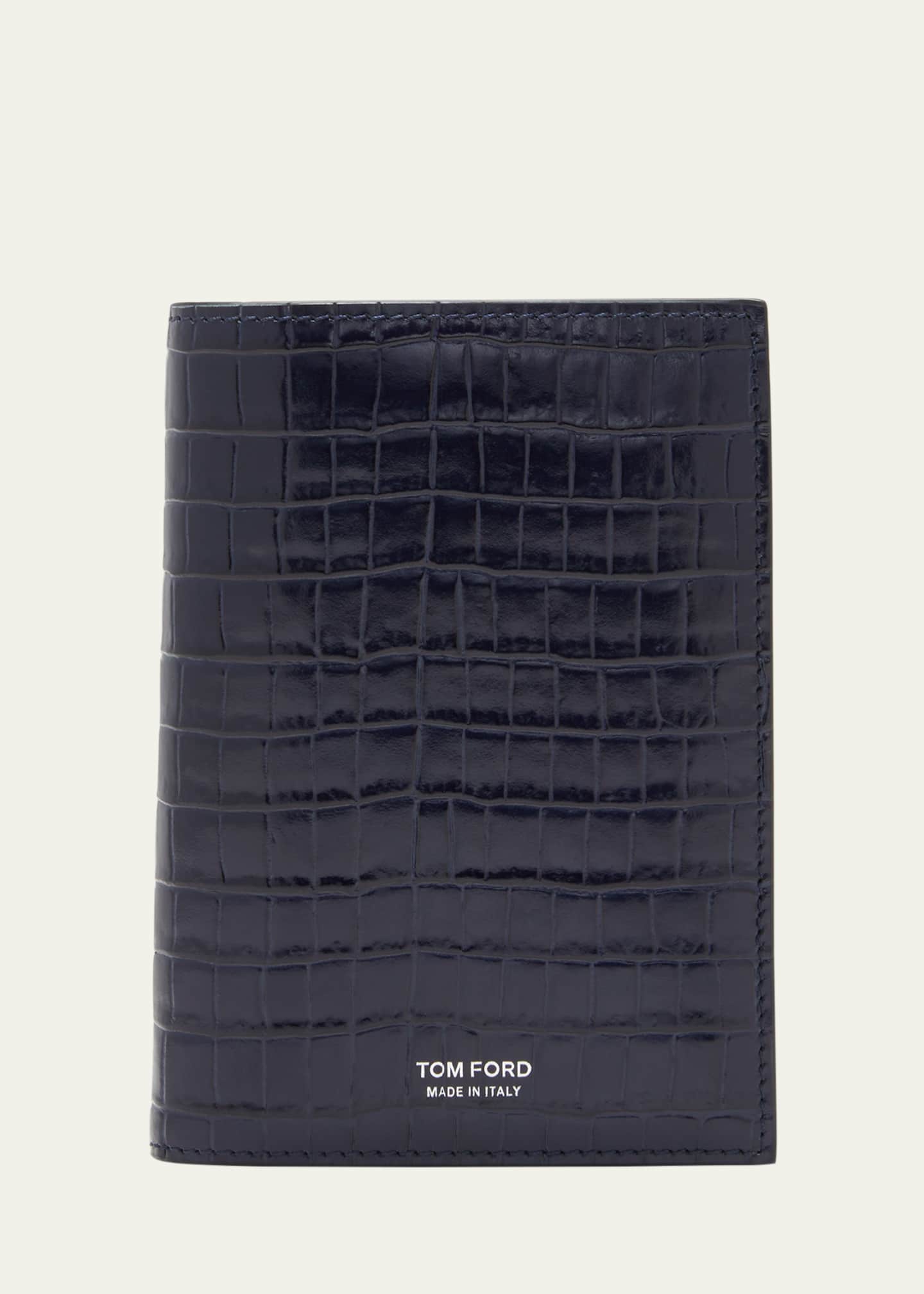 Croc Effect Leather Belt in Black - Tom Ford