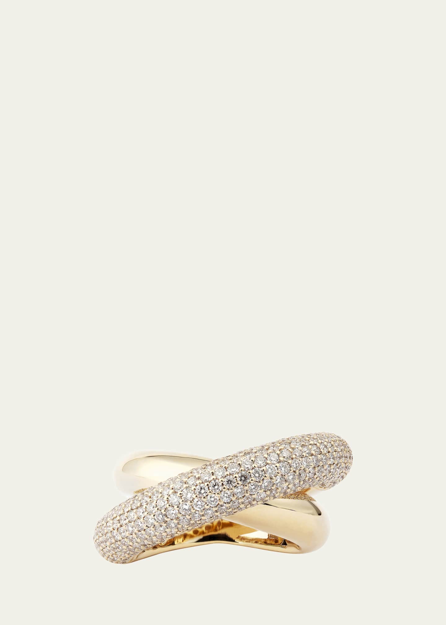 ENGELBERT The Infinity Loop Ring, Big, Half Pavé in Yellow Gold and White Diamonds Image 1 of 4