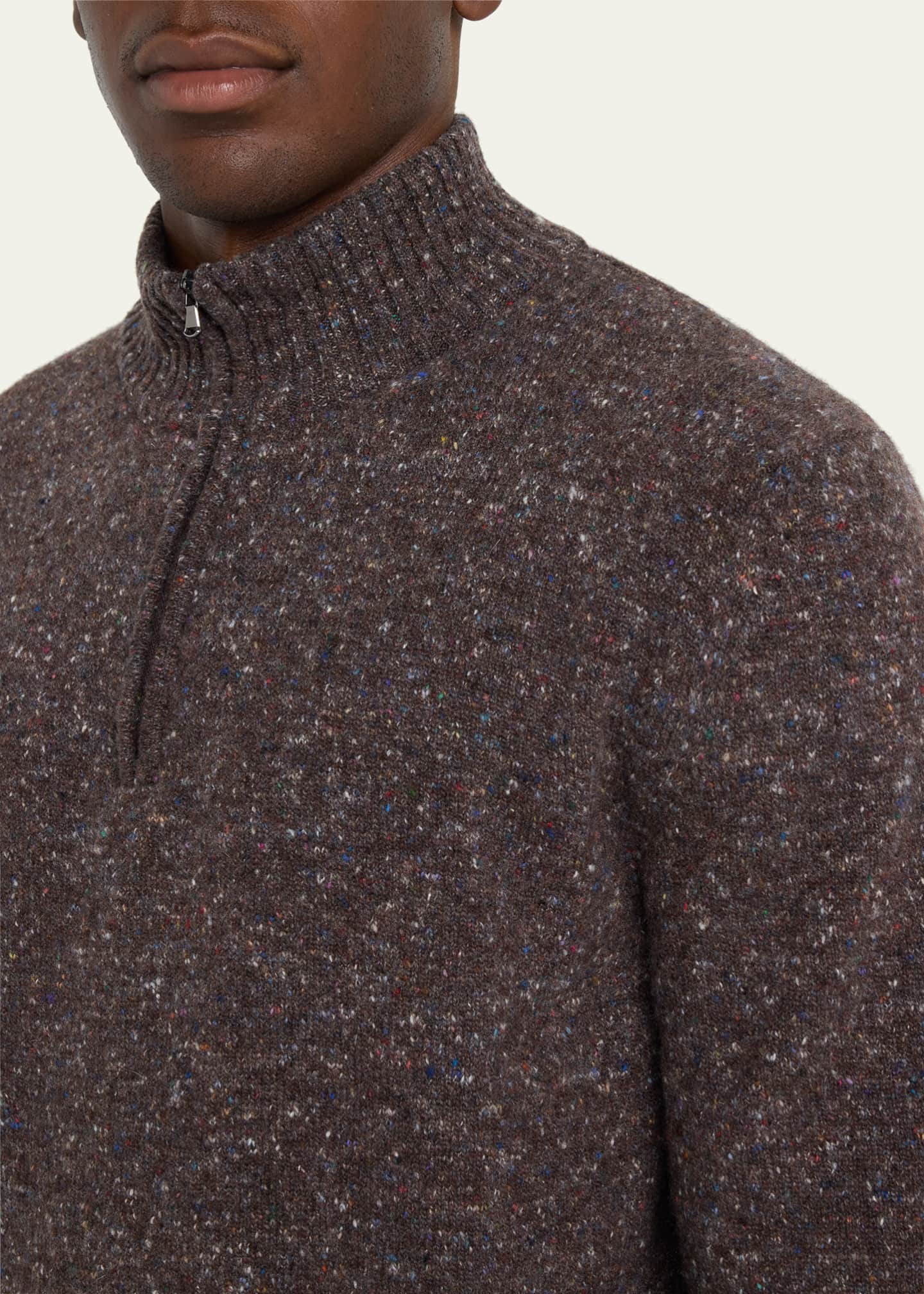 Bergdorf Goodman Men s Wool Cashmere Donegal Half Zip Sweater