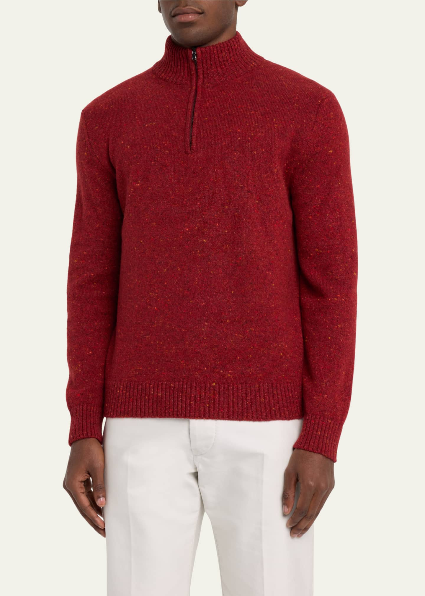 Bergdorf Goodman Men's Wool-Cashmere Donegal Half-Zip Sweater ...
