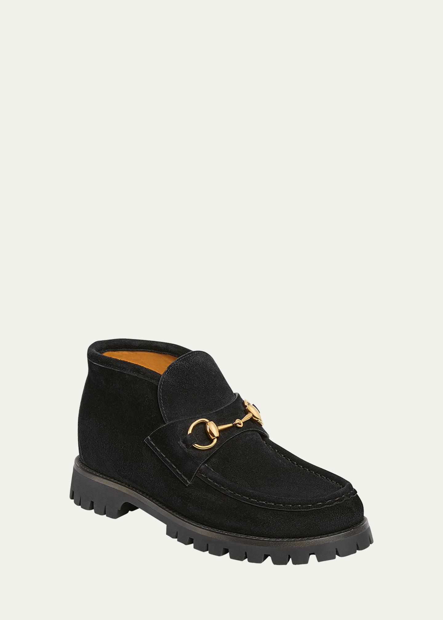 Gucci Sylke Men’s Black Horsebit Suede Loafers Sylke Suede Horsebit Booties | Neiman Marcus main image 4