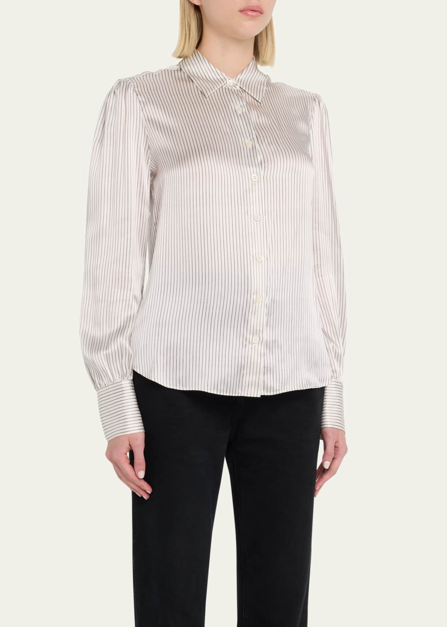 Striped Button-Front Textured Knit Jacket - White