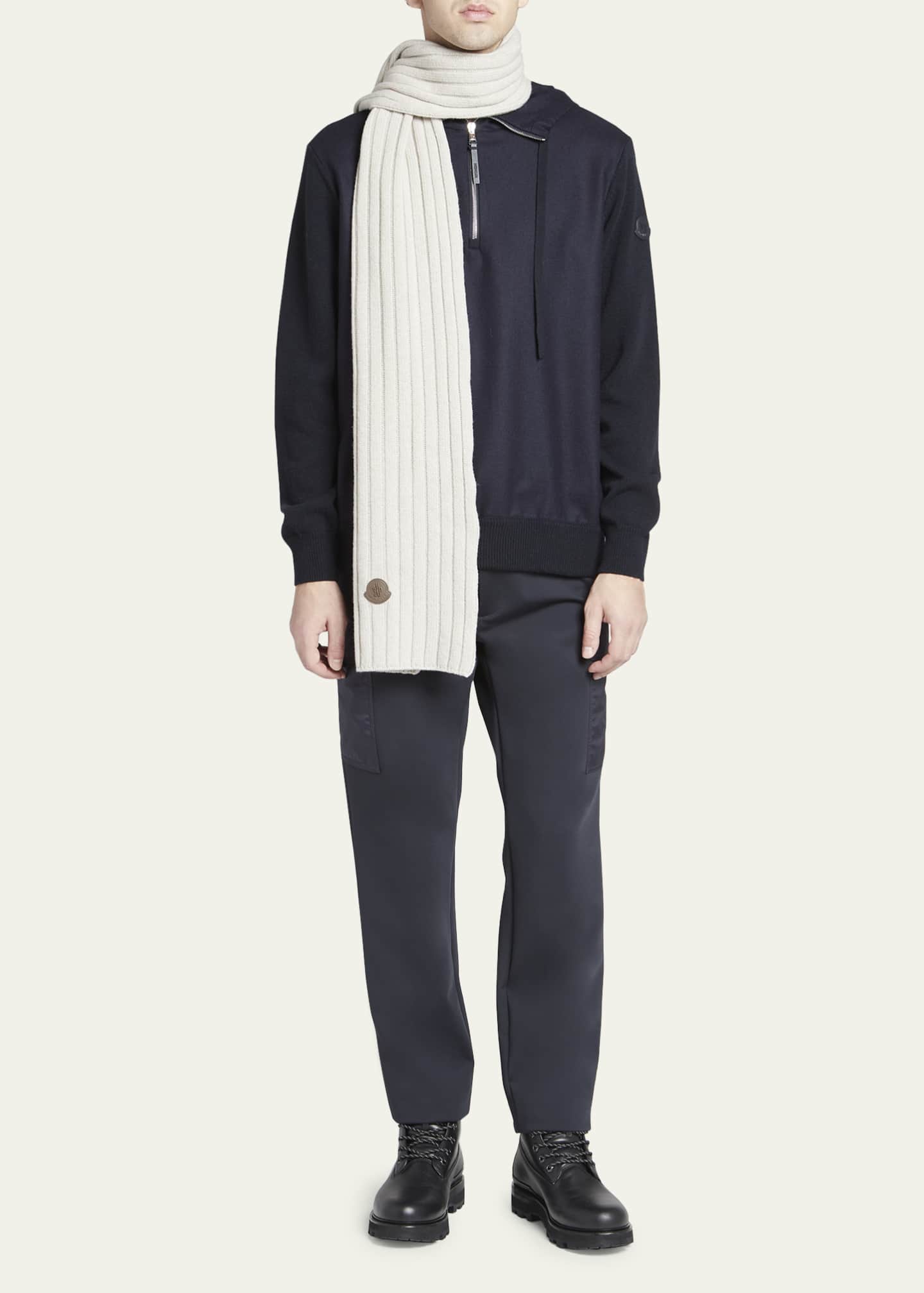Moncler Wool English Rib Scarf with Leather Logo Patch Image 2 of 4