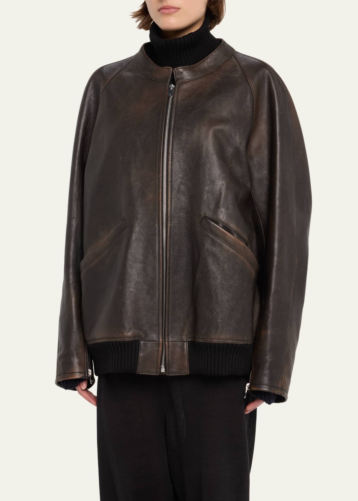THE ROW Kengia Leather Bomber Jacket - Bergdorf Goodman