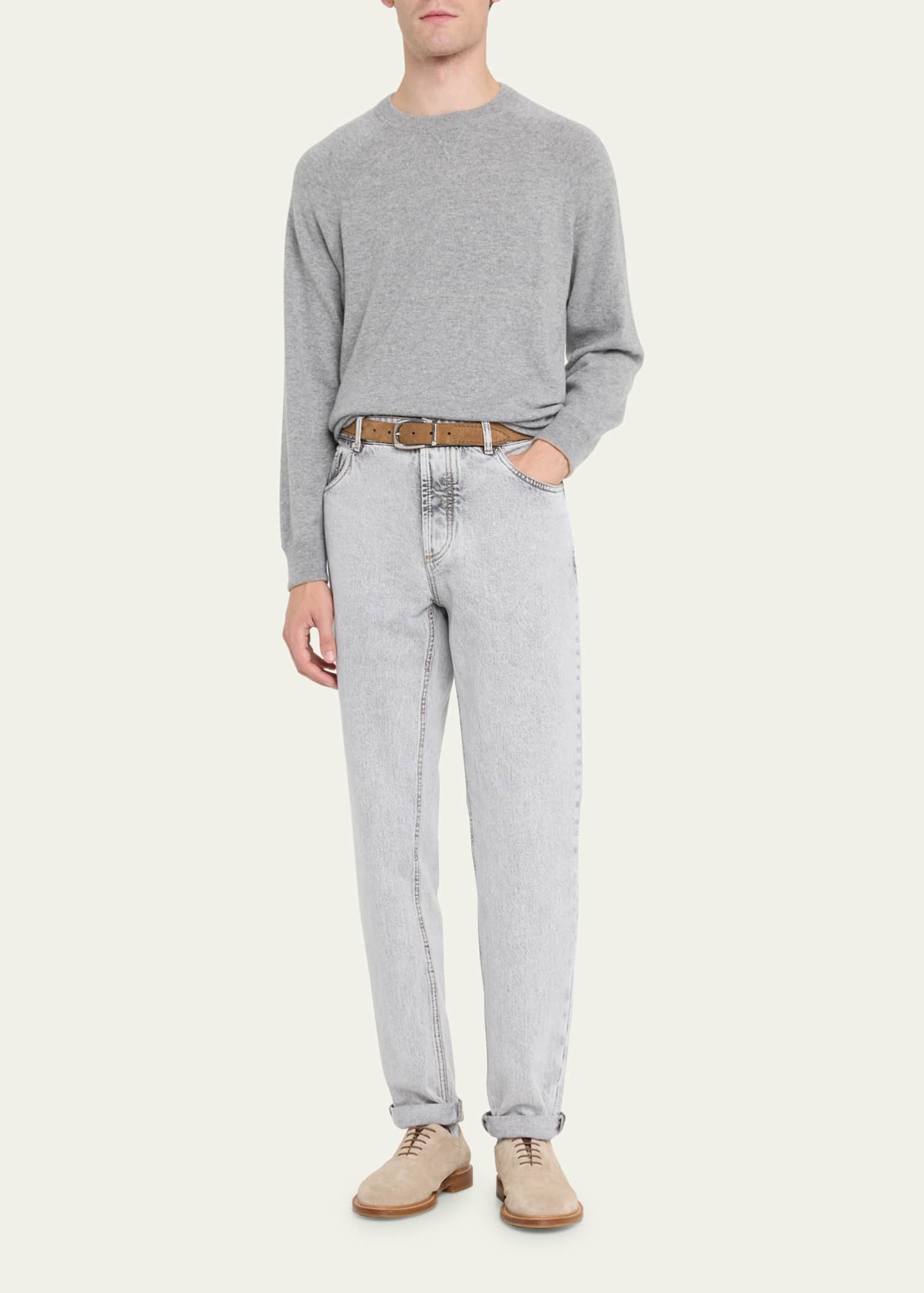 Brunello Cucinelli Men's Cashmere Raglan Crewneck Sweater Image 2 of 5