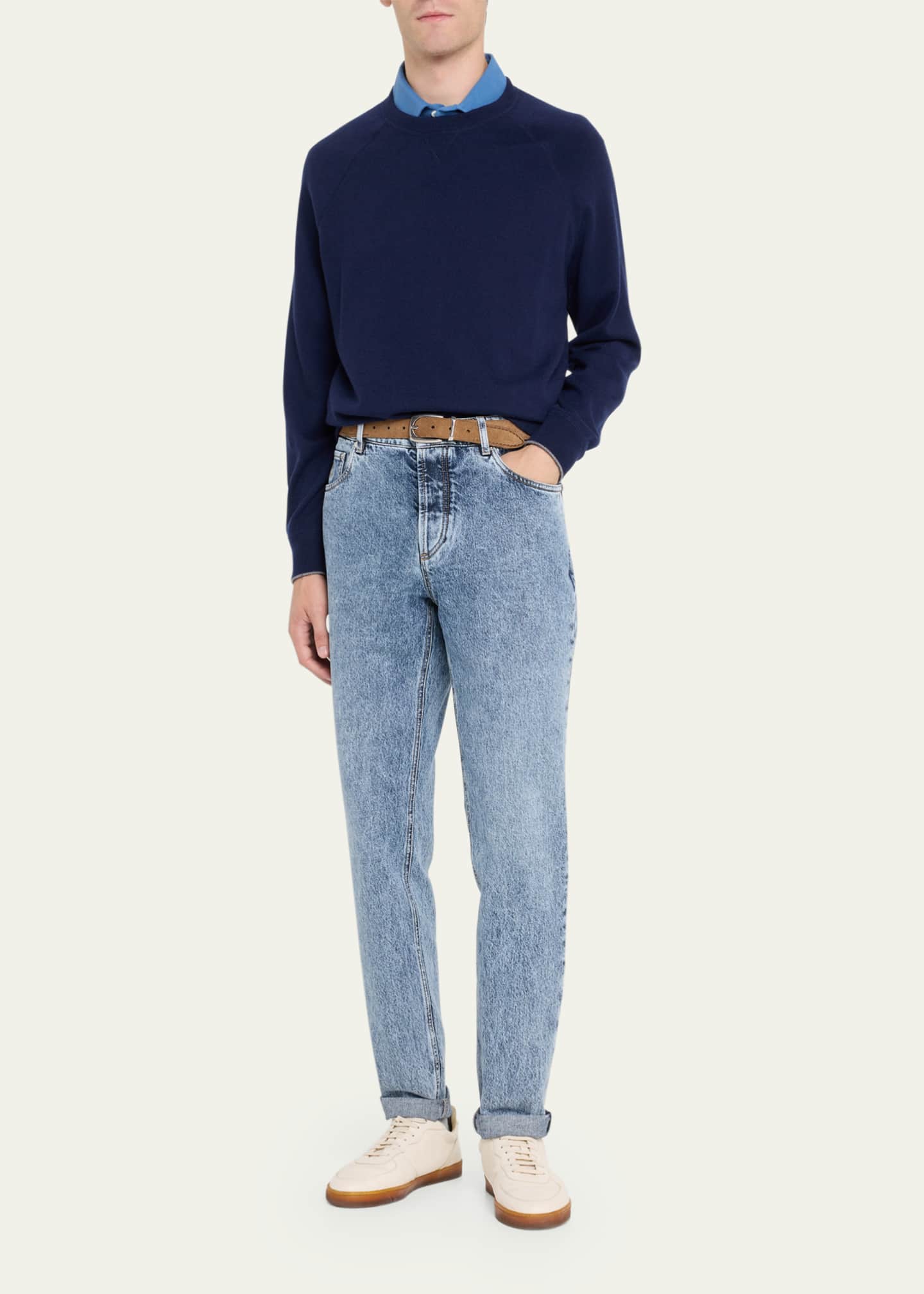 Brunello Cucinelli Men's Cashmere Raglan Crewneck Sweater Image 2 of 5