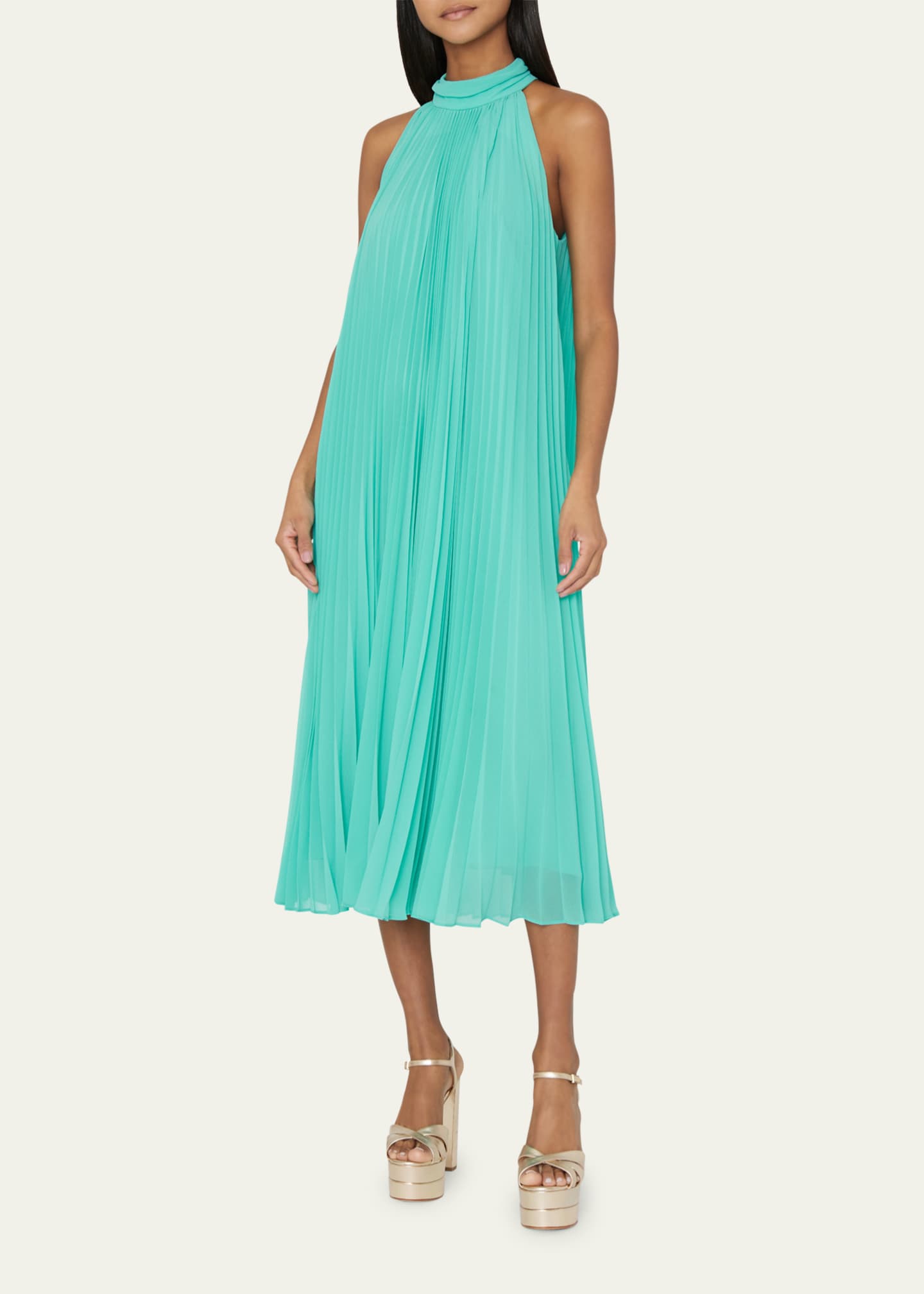 Milly Ophelia Pleated Halter Midi Dress Bergdorf Goodman 6315