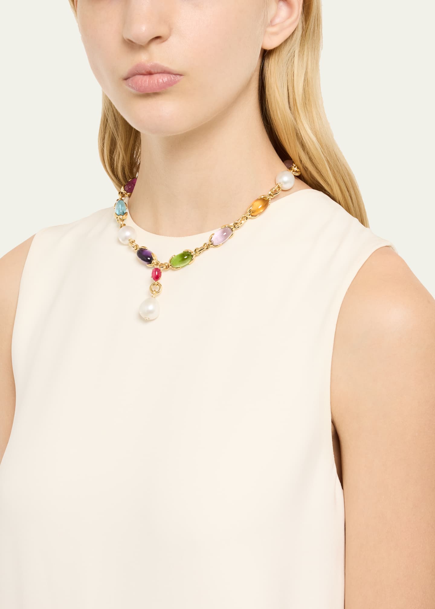 Verdura Fulco Y 18K Yellow Gold Necklace with South Sea Pearls, Diamonds, and Precious Gemstones Image 2 of 4