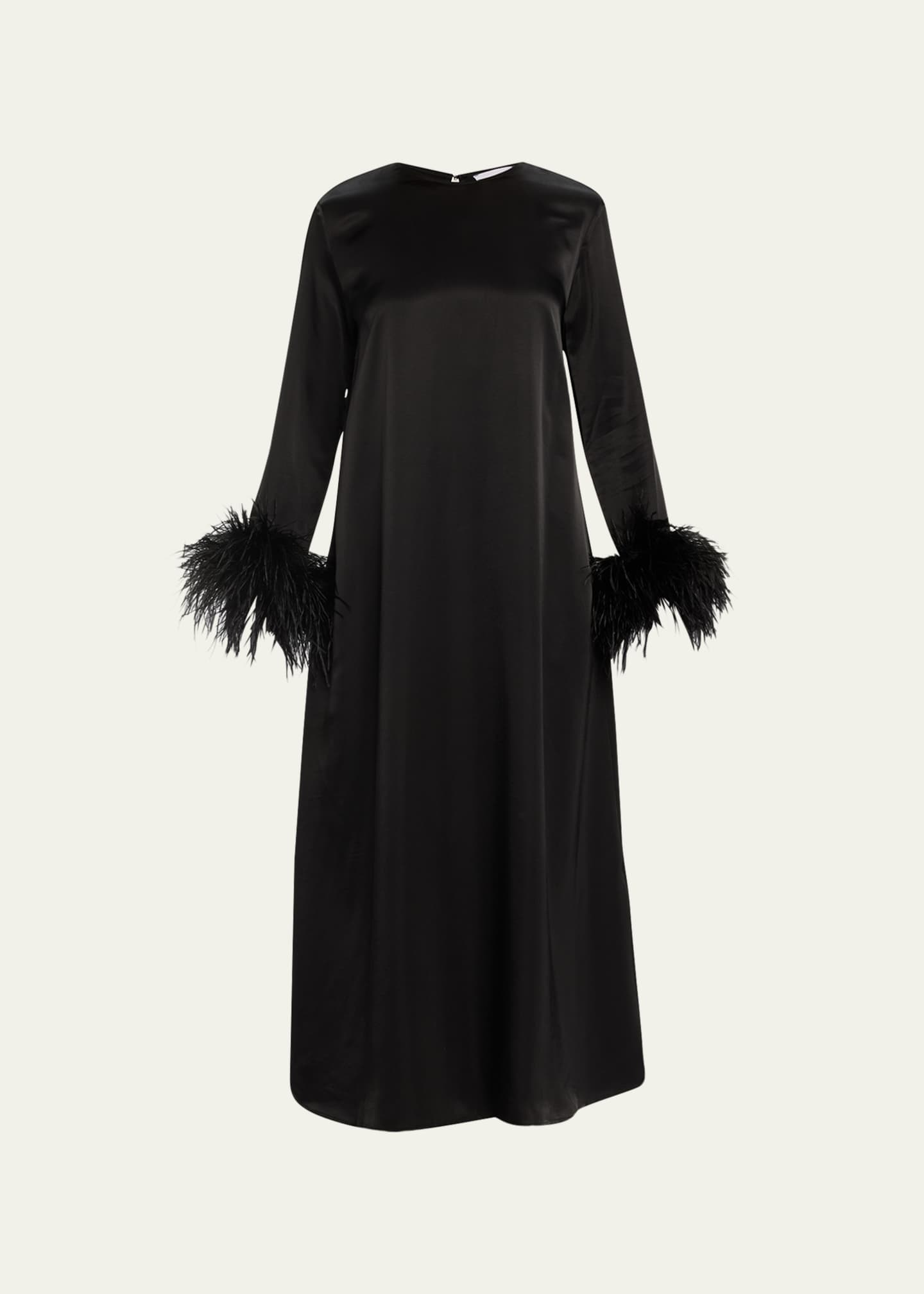 Sleeper Suzi Feather-Trim Long-Sleeve Maxi Nightgown - Bergdorf Goodman