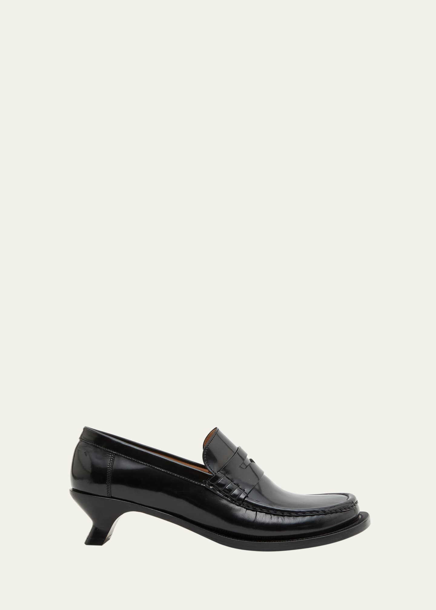 Loewe Terra Leather Kitten-Heel Penny Loafers - Bergdorf Goodman