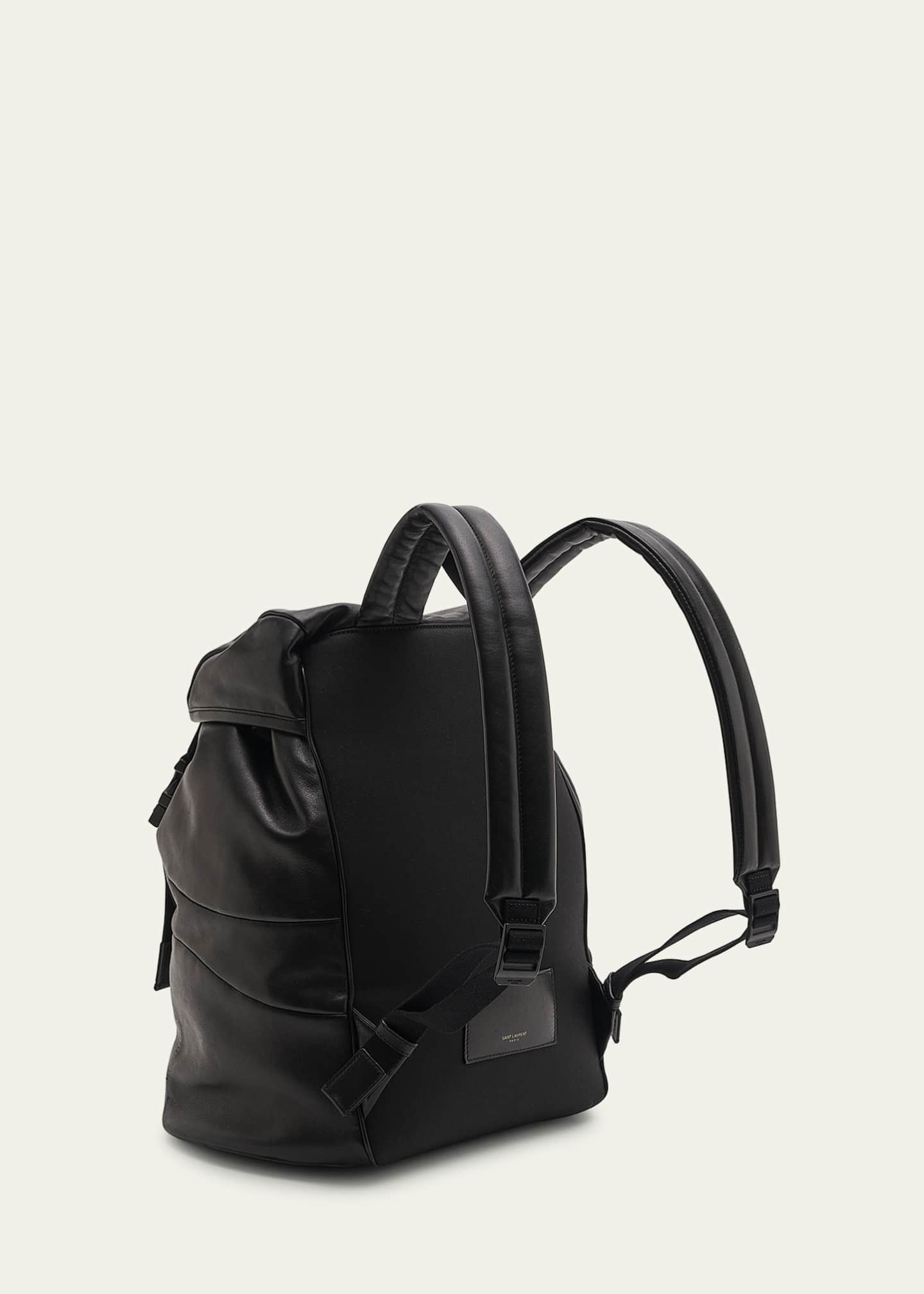 Men's Black Embossed Leather Backpack