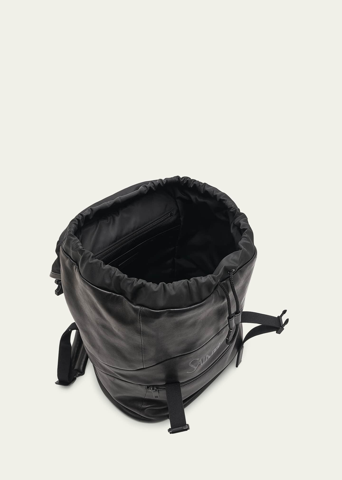 Saint Laurent Men's Embossed Leather Drawstring Backpack Image 4 of 5