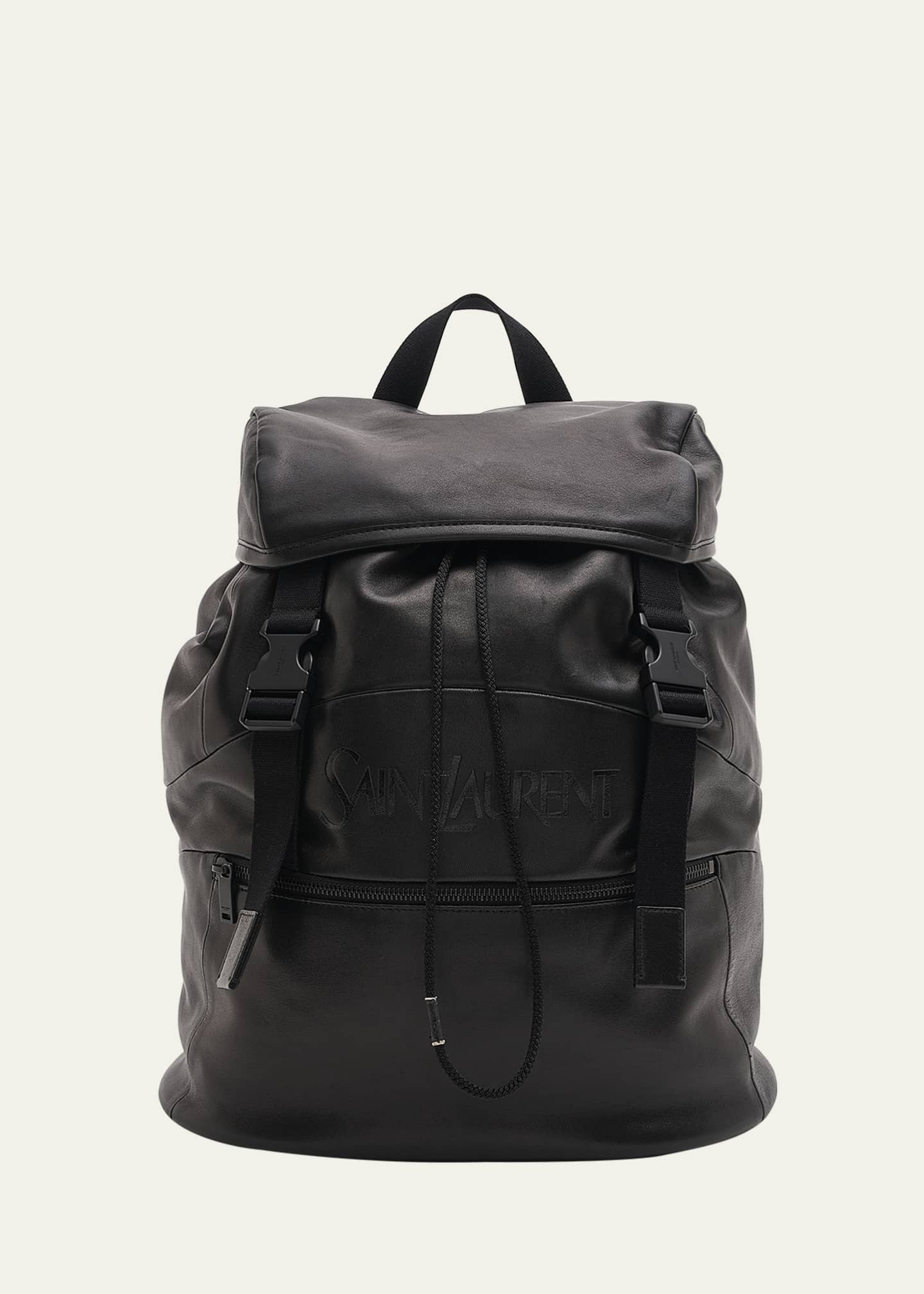 Men's Black Embossed Leather Backpack