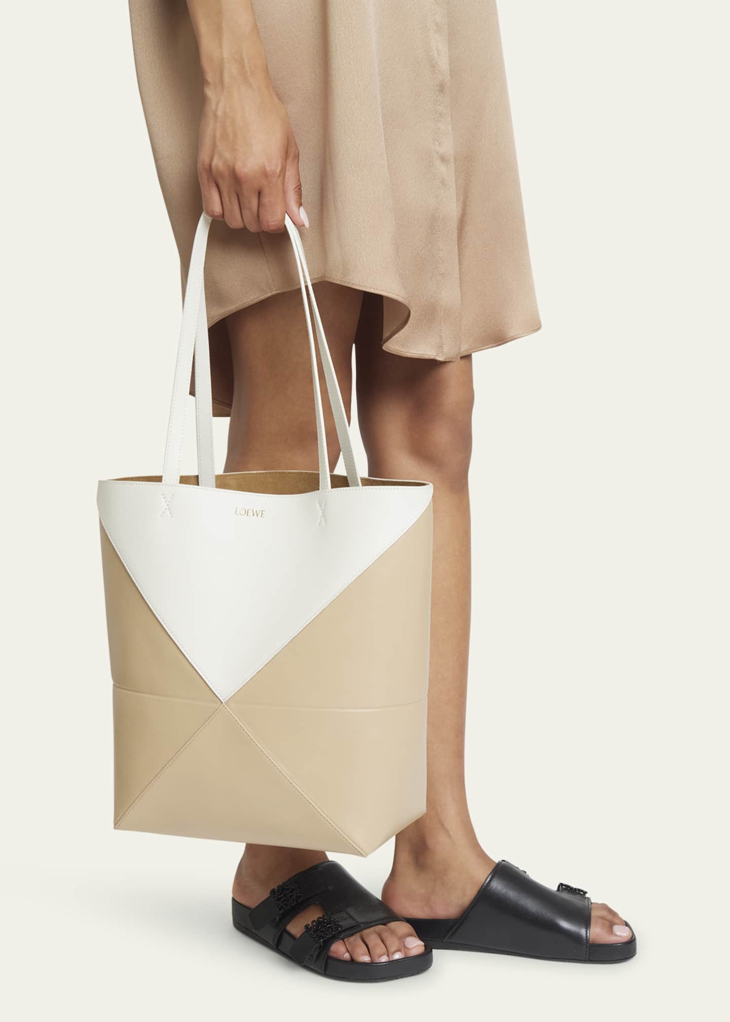 Loewe Puzzle Fold Medium Tote Bag in Shiny Bicolor Leather Image 2 of 6