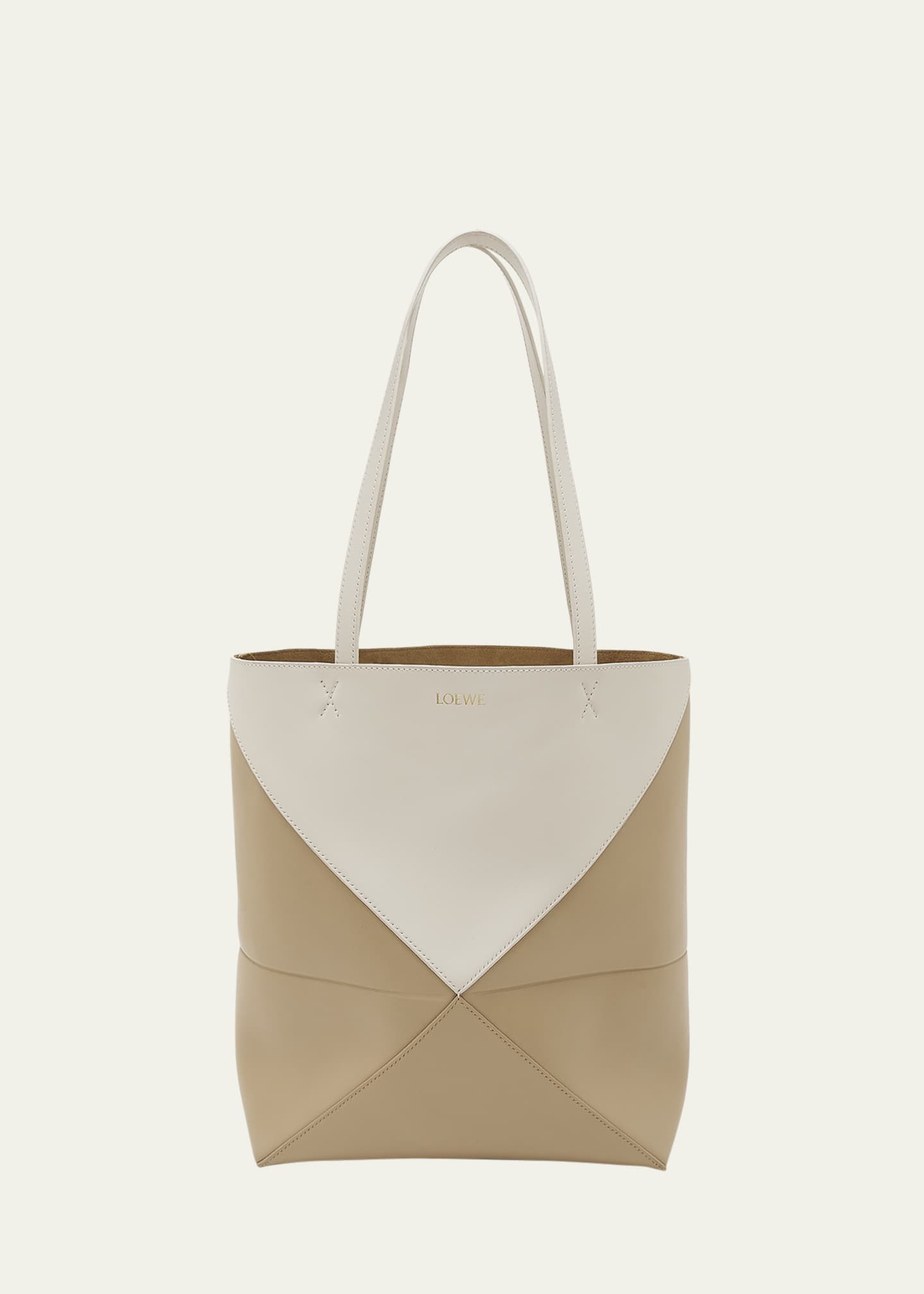 Loewe Puzzle Fold Medium Tote Bag in Shiny Bicolor Leather Image 1 of 6
