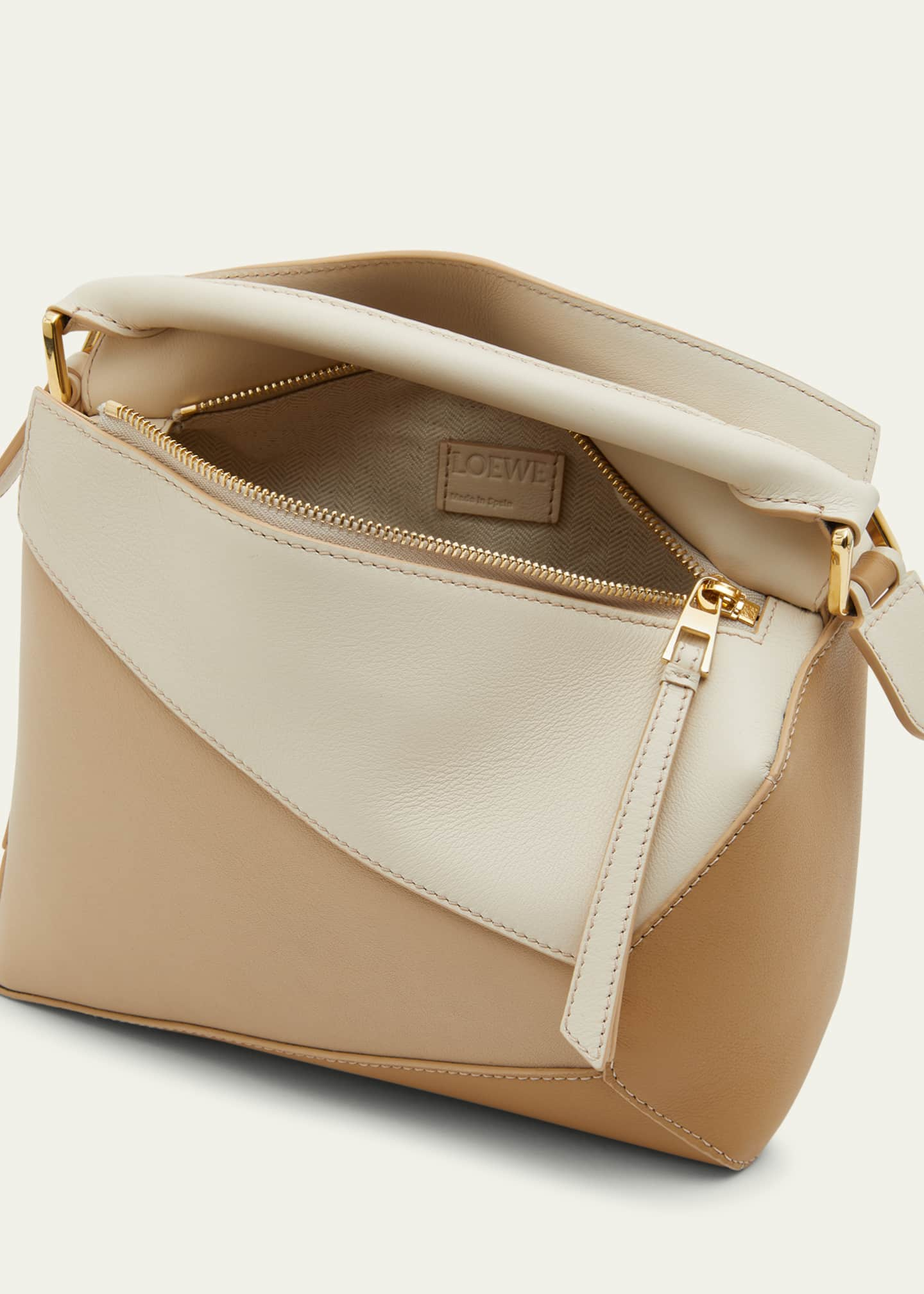 Puzzle Small Leather Shoulder Bag in Beige - Loewe