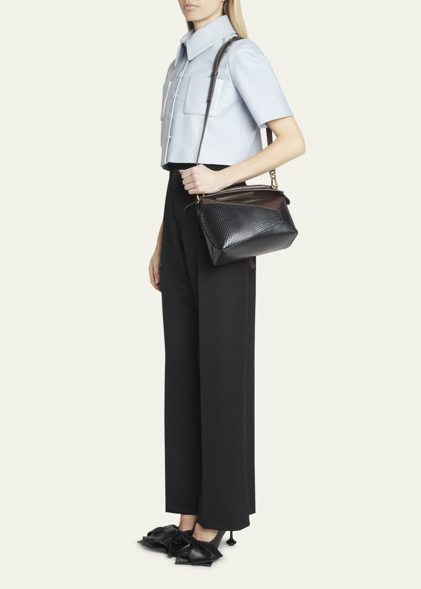 Puzzle Edge Small Leather Crossbody Bag in Black - Loewe