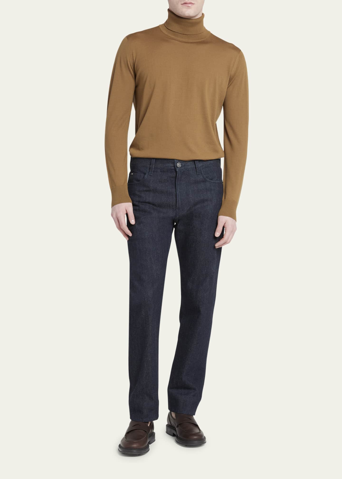 Loro Piana Men's Cashmere-Cotton Denim Jeans Image 2 of 5