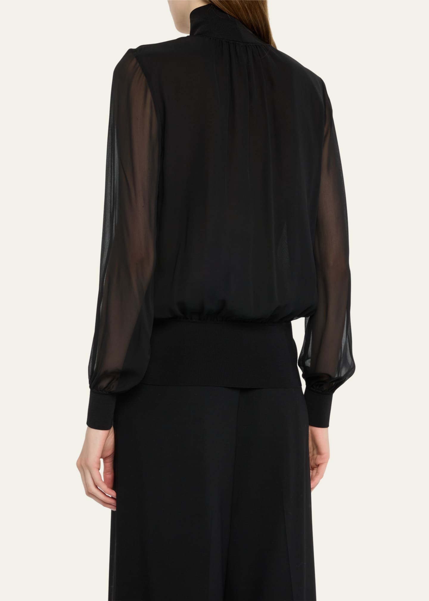 Lafayette 148 New York Turtleneck Blouson Sleeve Silk Georgette