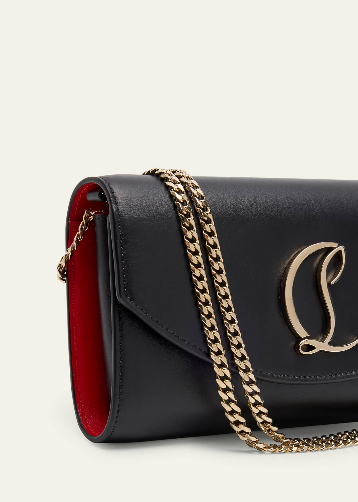 【売れ筋】CHRISTIAN LOUBOUTIN Loubi54 ウォレットオンチェーン Loubi54 - Wallet on chain - Calf leather - Black and gold