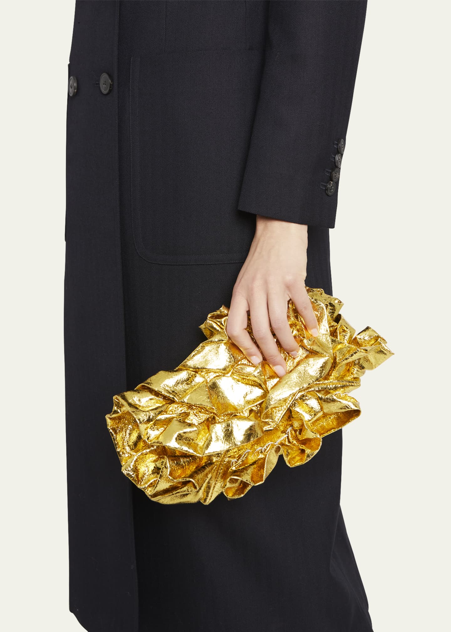 Dries Van Noten Metallic Ruffle Clutch Bag - Bergdorf Goodman